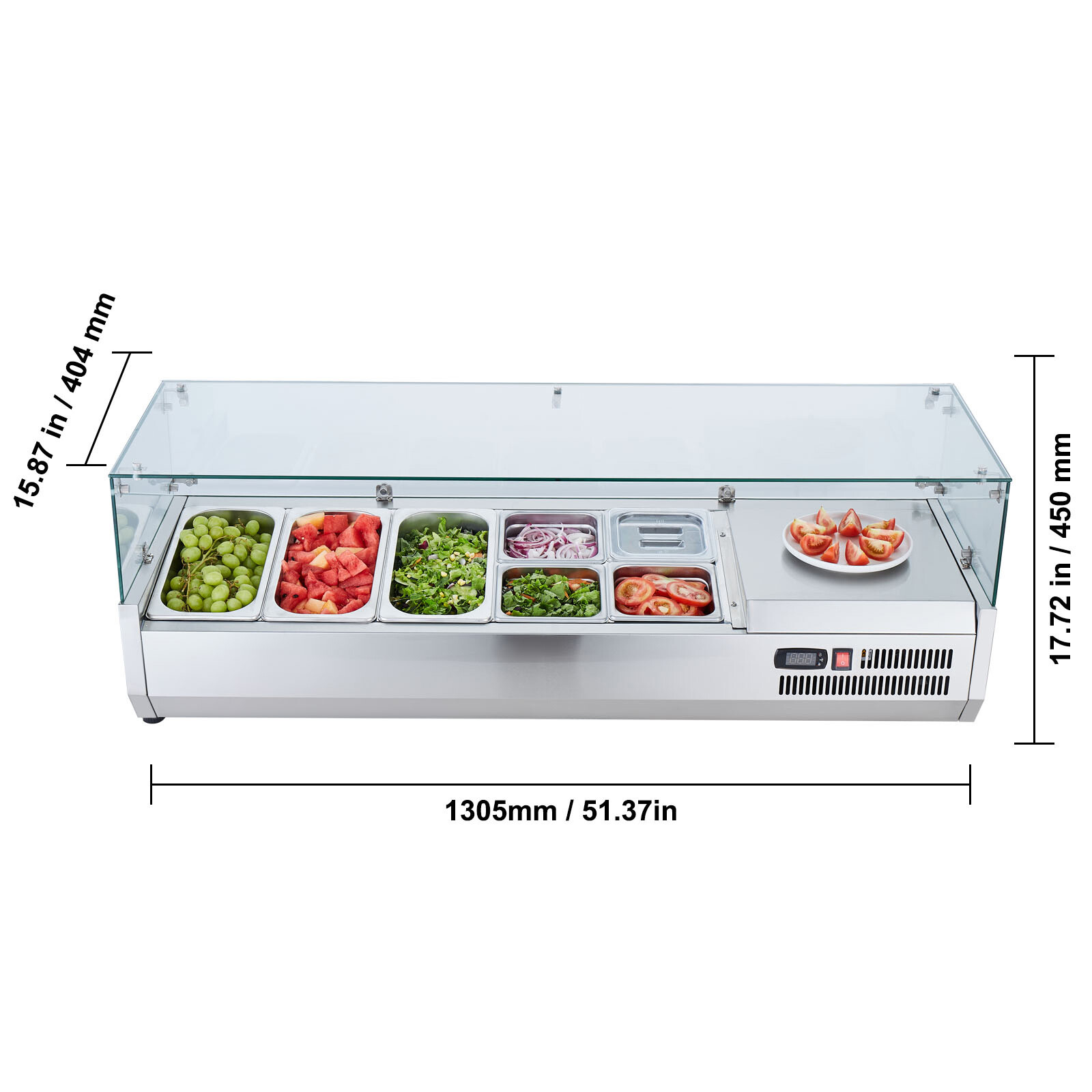 VEVOR 55″ Countertop Refrigerated Salad Pizza Prep Station 140 W Glass Guard ETL