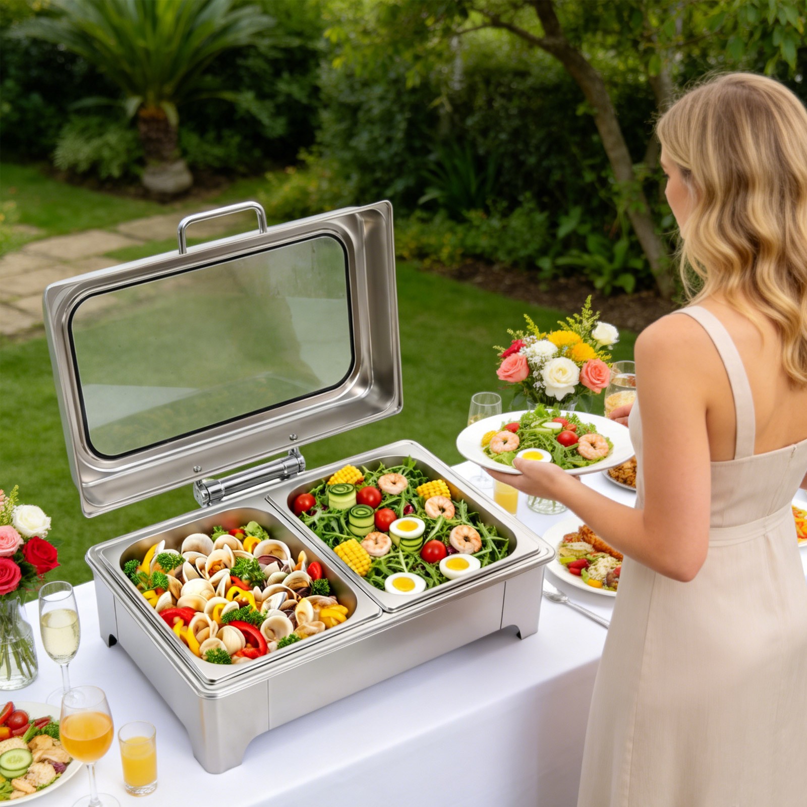 400W 9.5Qt Stainless Steel Chafing Dish Buffet Chaffing Server Chafing Dish New