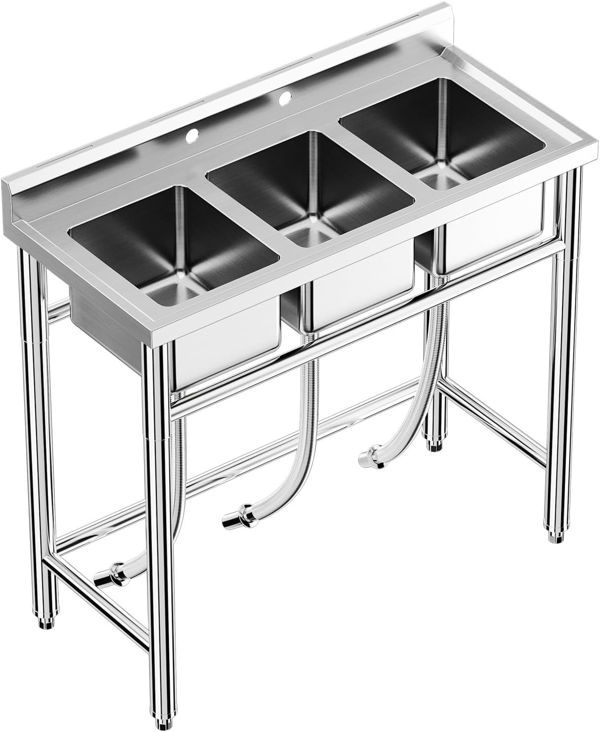 Kitchen Sink Stainless Steel Commercial 3 Compartment Utility Sink W/ Backsplash