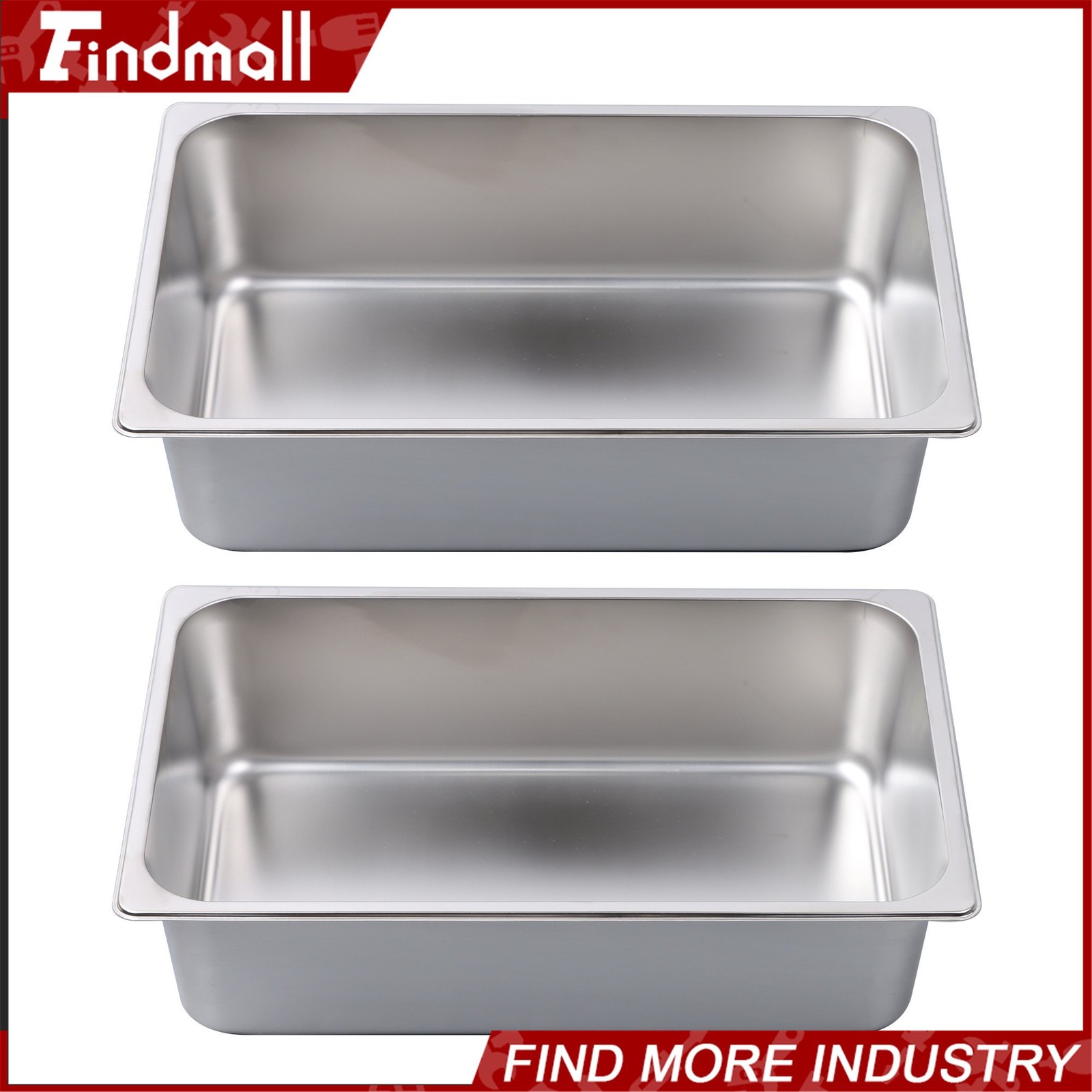 Findmall 2 PCS Full Size 6″ Deep Stainless Steel Steam Prep Table Hotel Food Pan