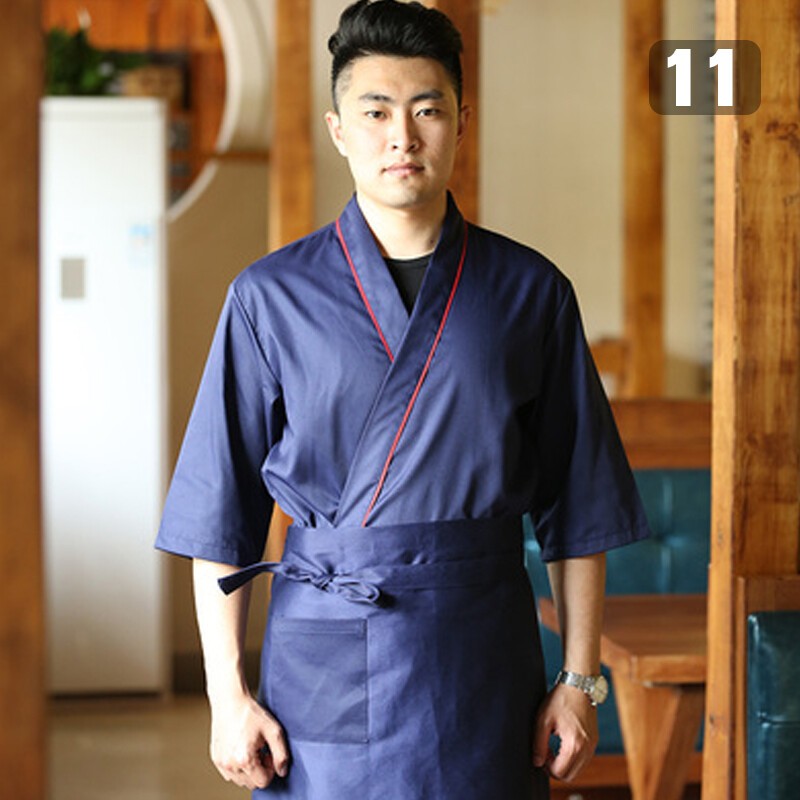 Unisex Japanese Medium Sleeve Cook Uniform Kimono Chef Sushi Restaurant Overalls