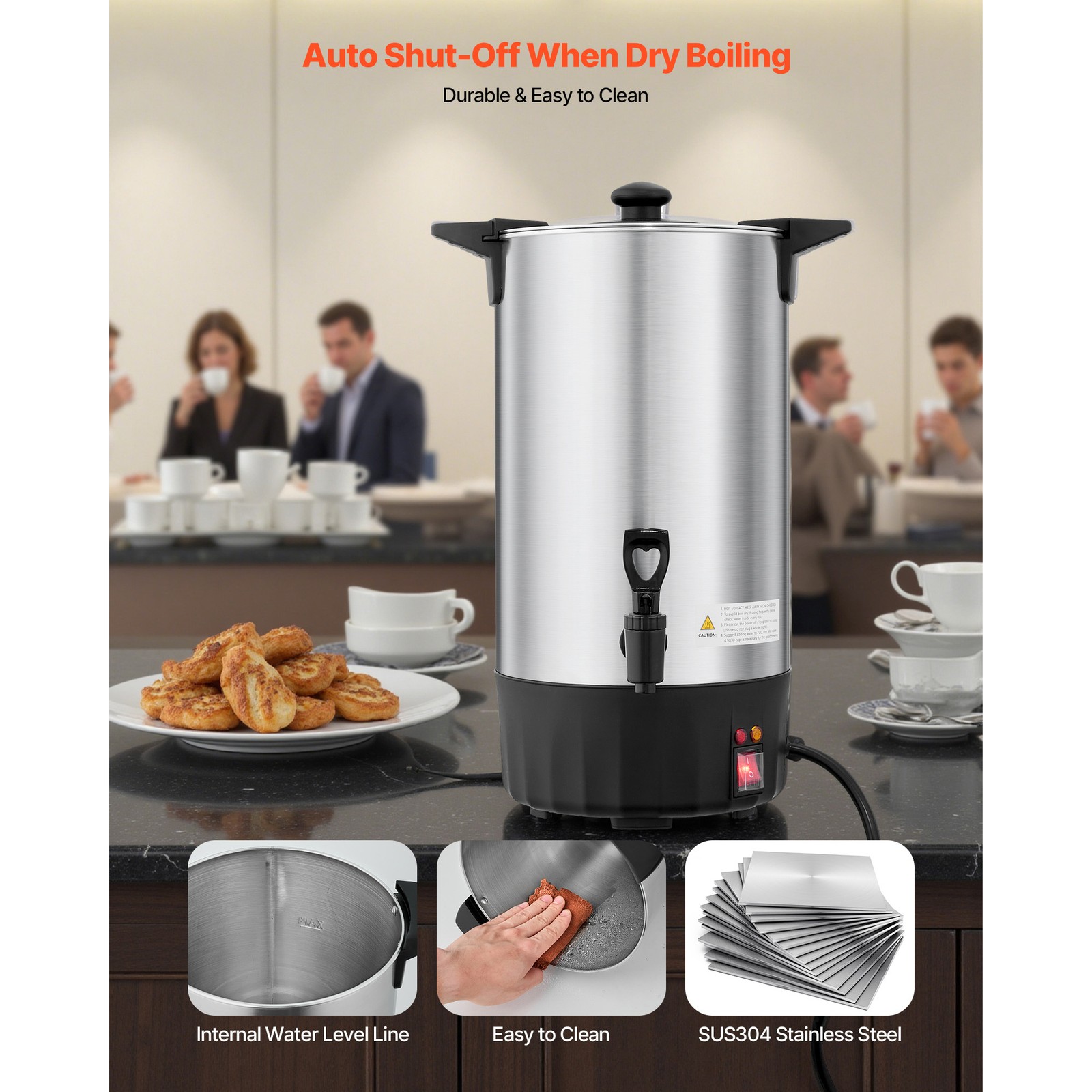 Uimoso Commercial Coffee Urn 60 Cup Hot Drink Dispenser 9L Stainless Steel