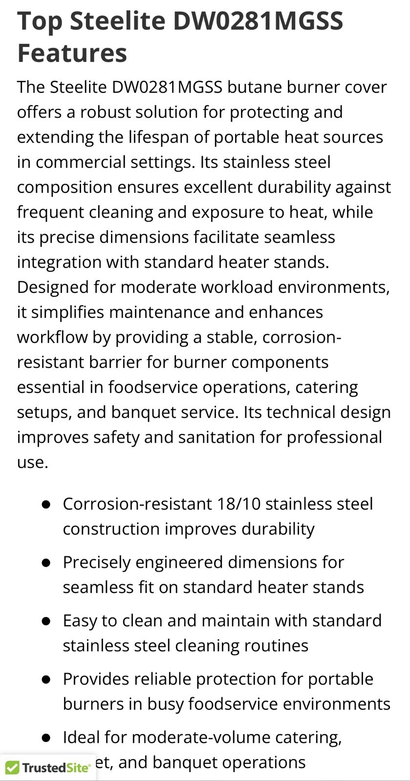 Steelite DW0281MGSS 18-3/4 Inch Butane Burner Cover Stainless Steel – Stand