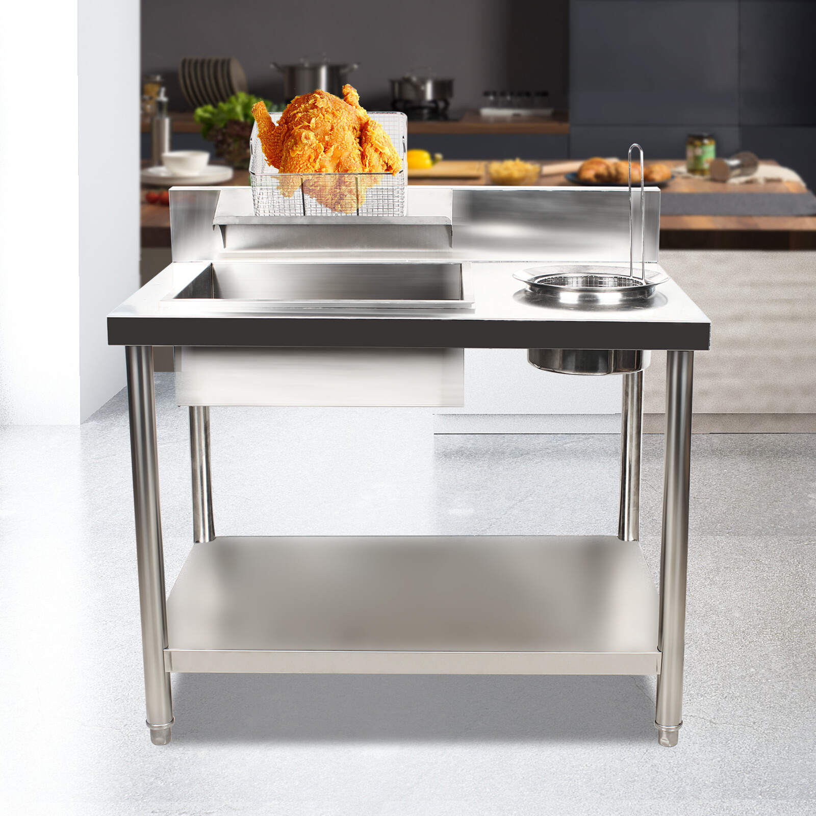 Commercial Breading Table Stainless Steel Manual Prep Station Chicken Fish Fried