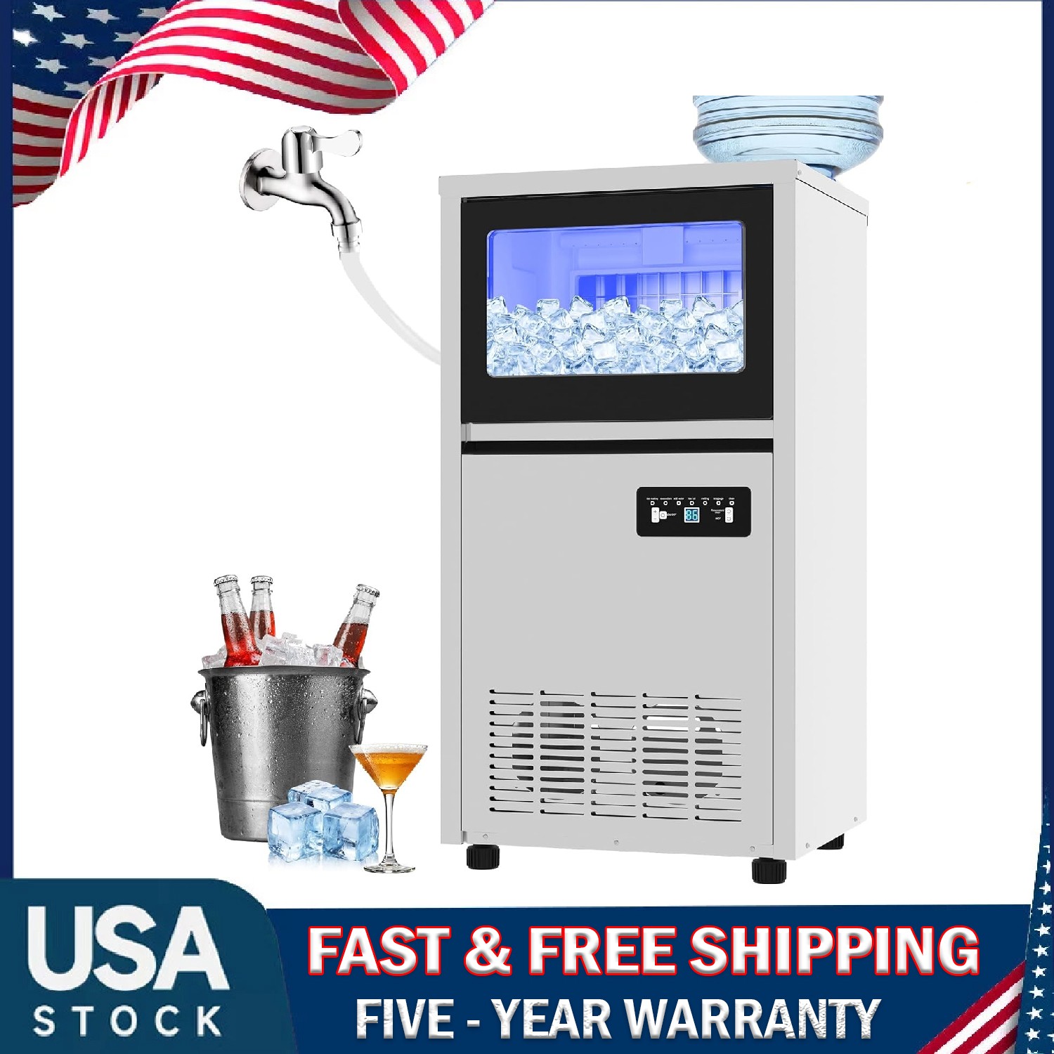 Commercial Under Counter Ice Maker 130 Lbs Stainless Steel Bar Ice Cube Machine