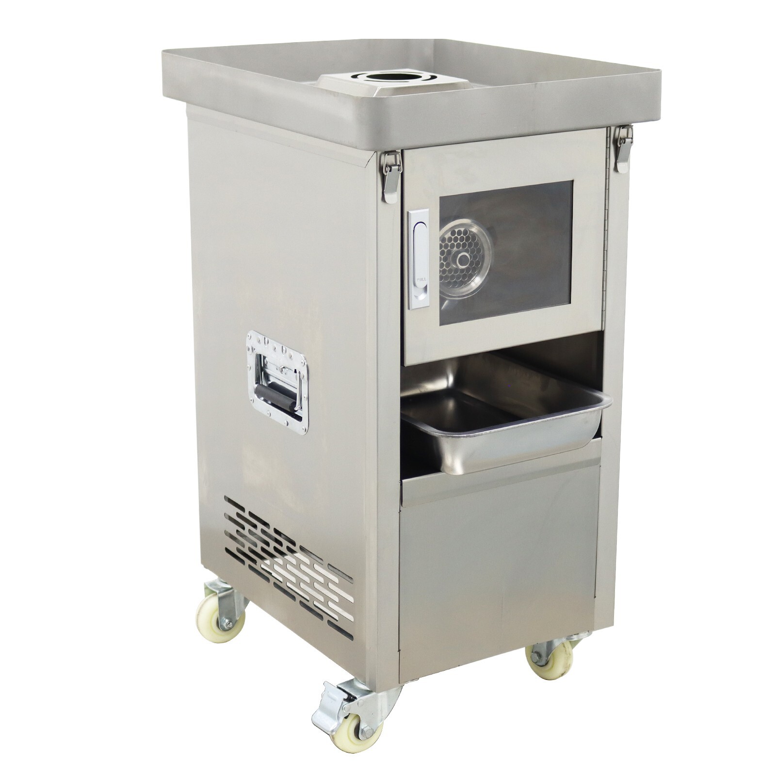 Meat Grinder 8mm Grinding Machine with Wheels & Tray 300kg/h Output 110V 2.2KW