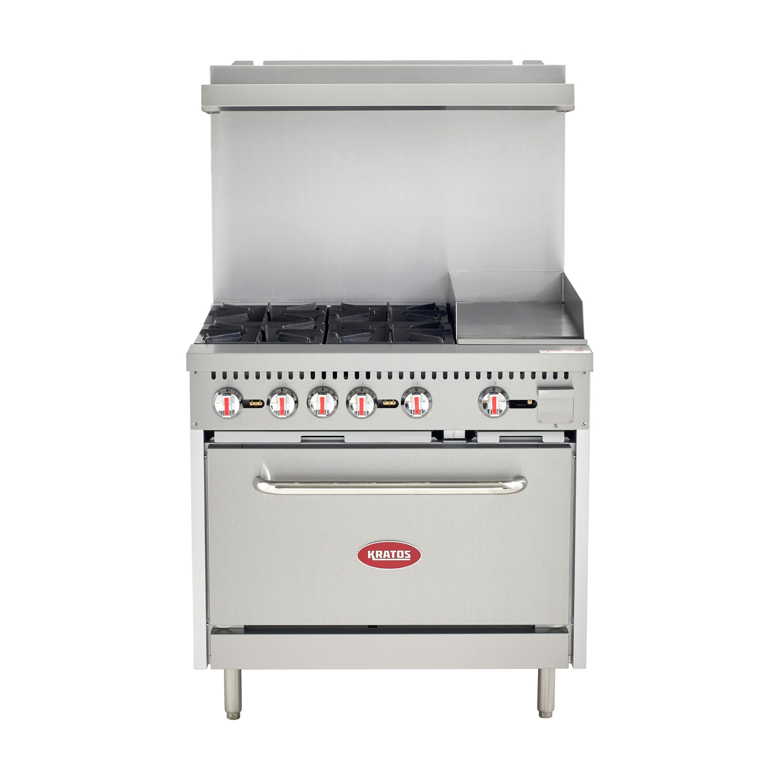 Kratos Commercial Gas Range, 36″ Wide with 12″ Griddle, 4 Burners, and 1