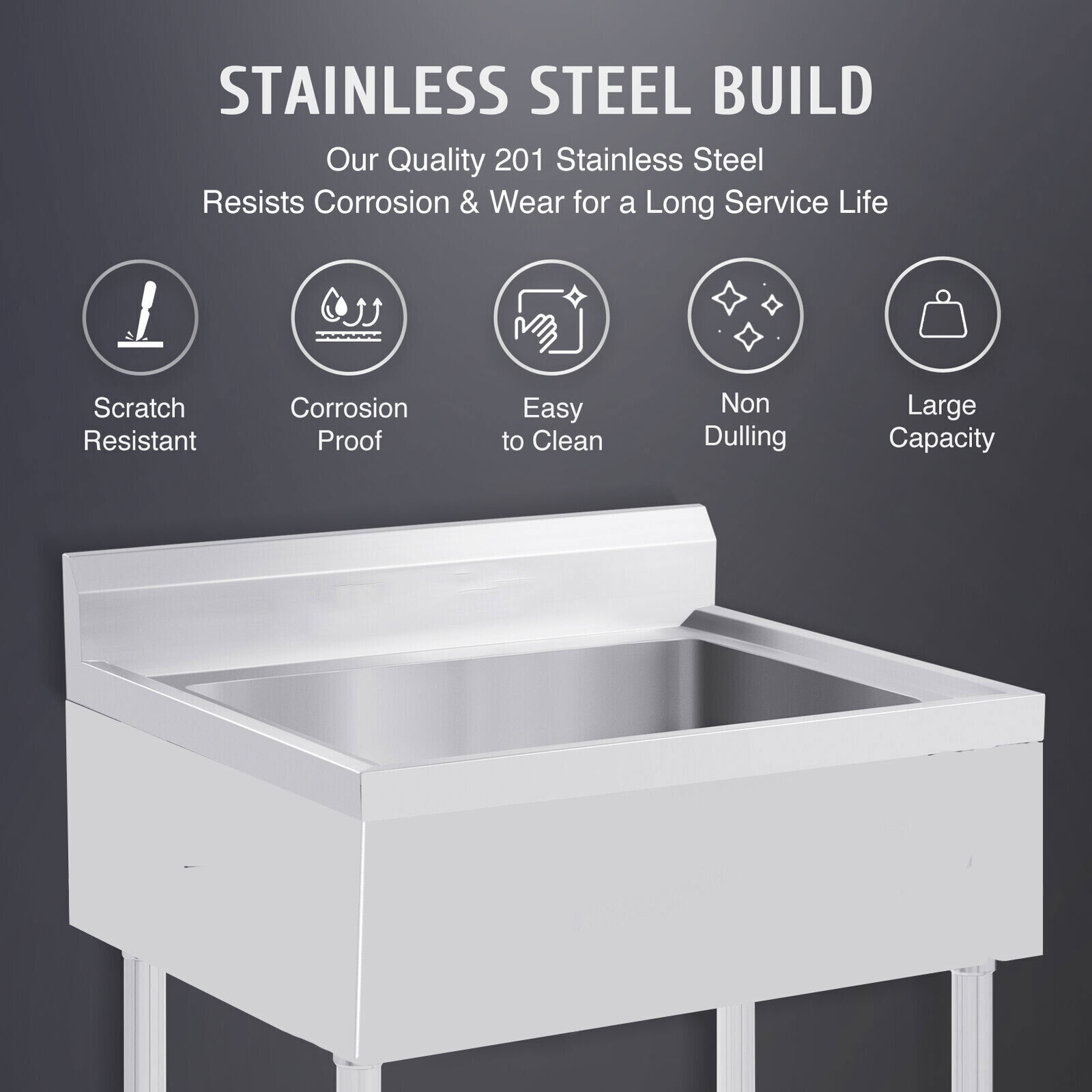 Commercial Utility Sink Stainless Steel Kitchen Sink 1 Compartment with Faucet.