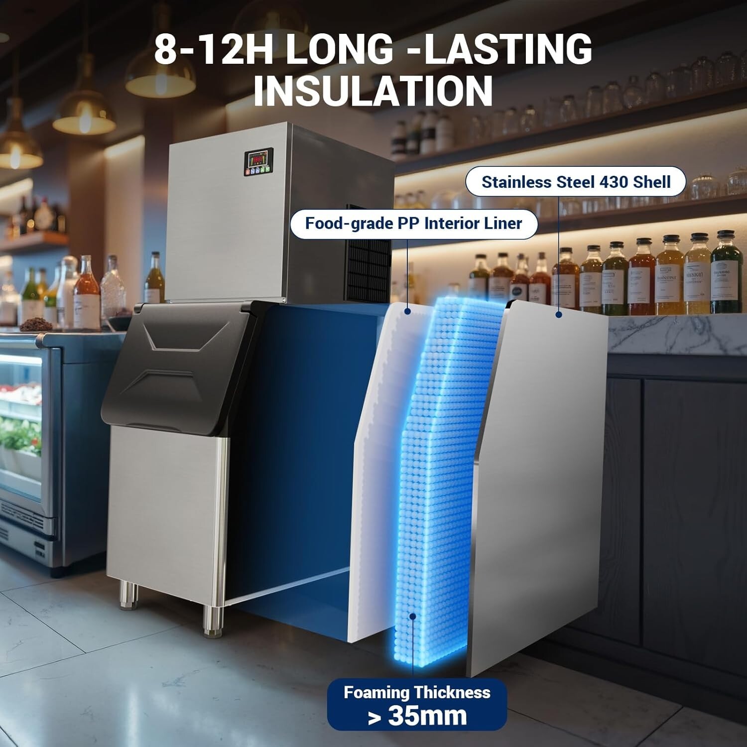 Commercial Ice Machine 550 LBS/24H, 360 LBS Storage, 132 Ice Cubes Auto Cleaning