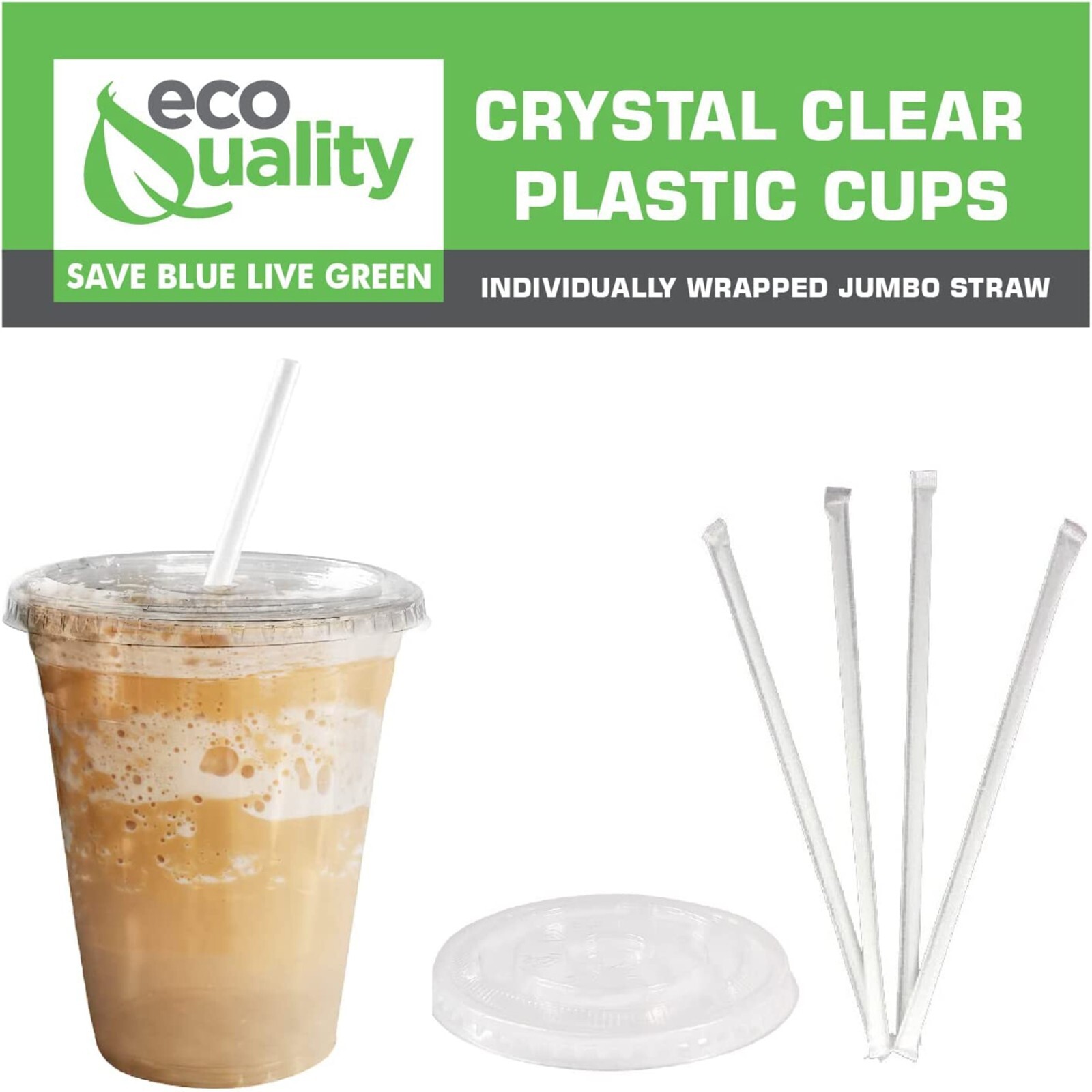 24oz Crystal Clear PET Disposable Cups with Flat Lids and Straws for Take-Out