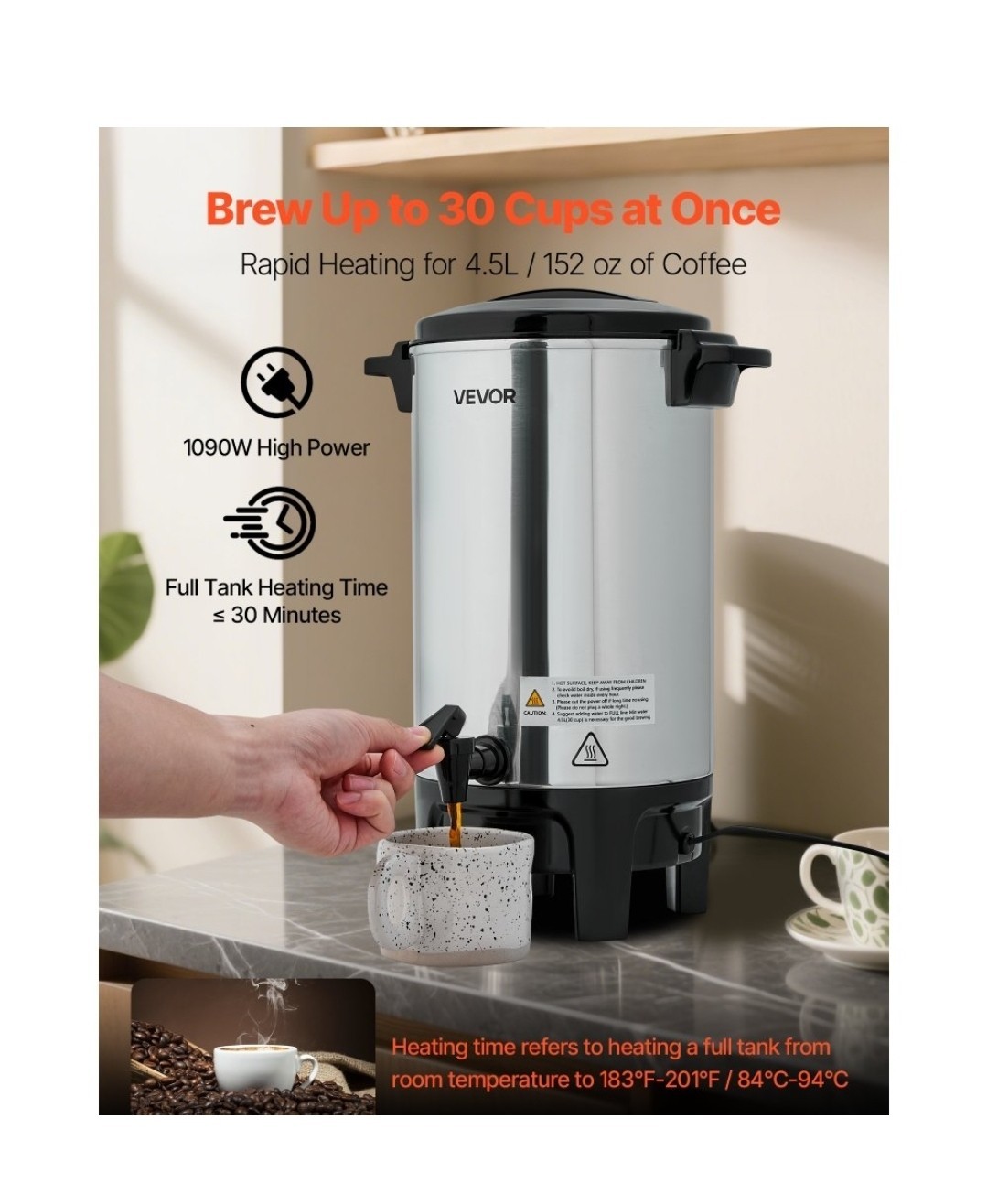 Vevor 30 Cup/4.5L Coffee Urn, Dripless