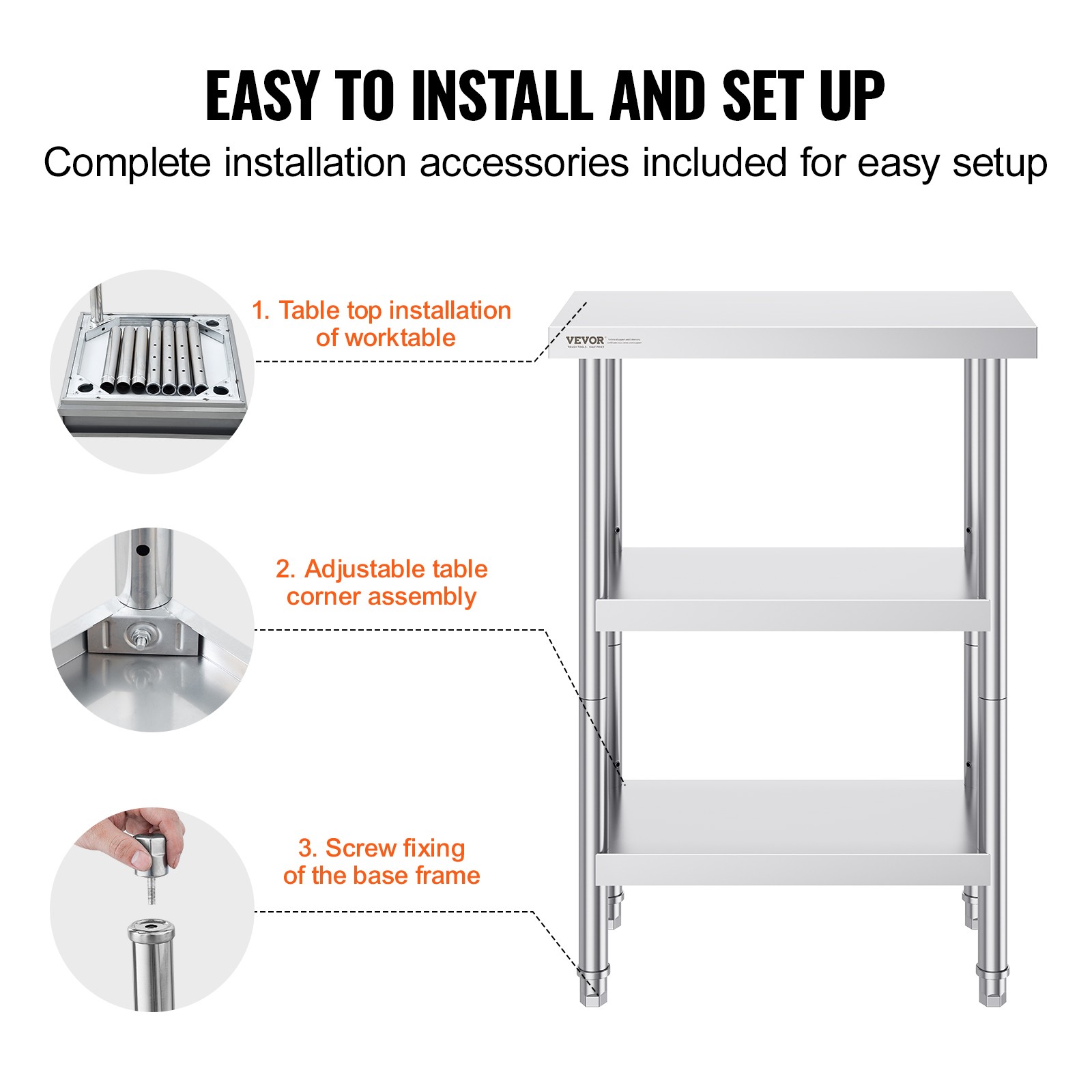 VEVOR Stainless Steel Food Prep Table Commercial Kitchen Work Table 14″x24″