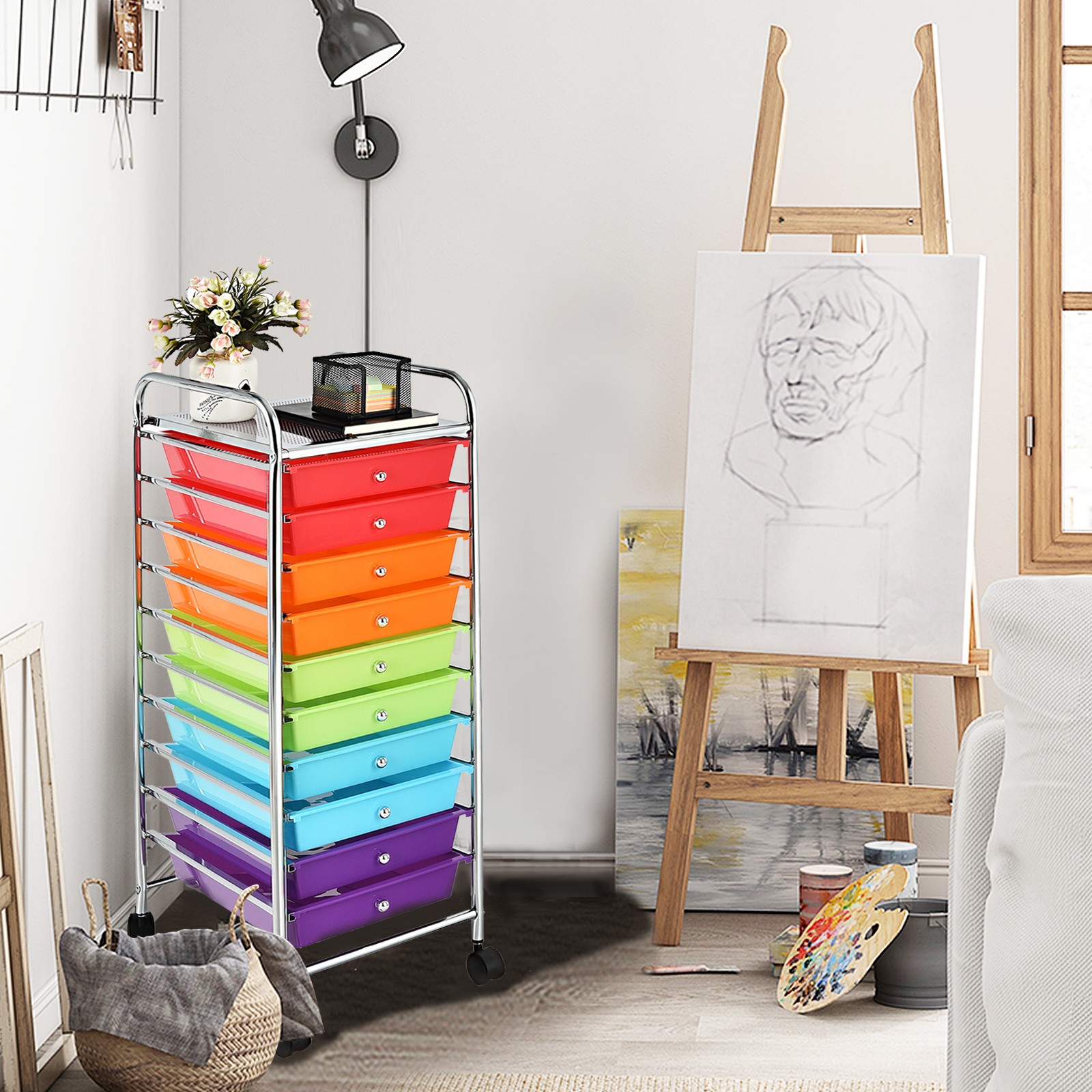 Rolling Organizer Cart 10 Drawer zCraft Utility Mobile Trolley Chrome Scrapbook