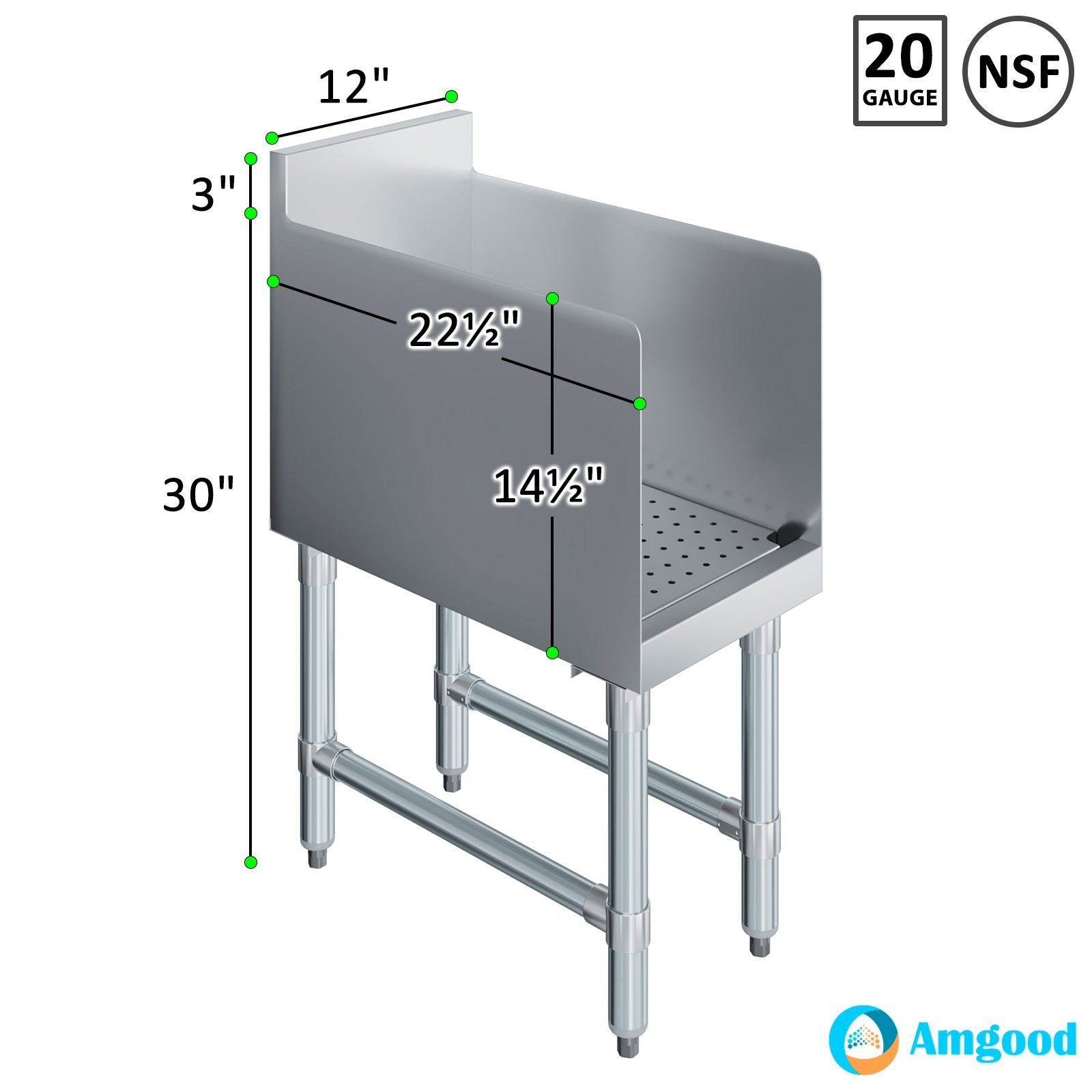 Recessed Underbar Drainboard – 22.5 in. x 12 in. x 30 in.