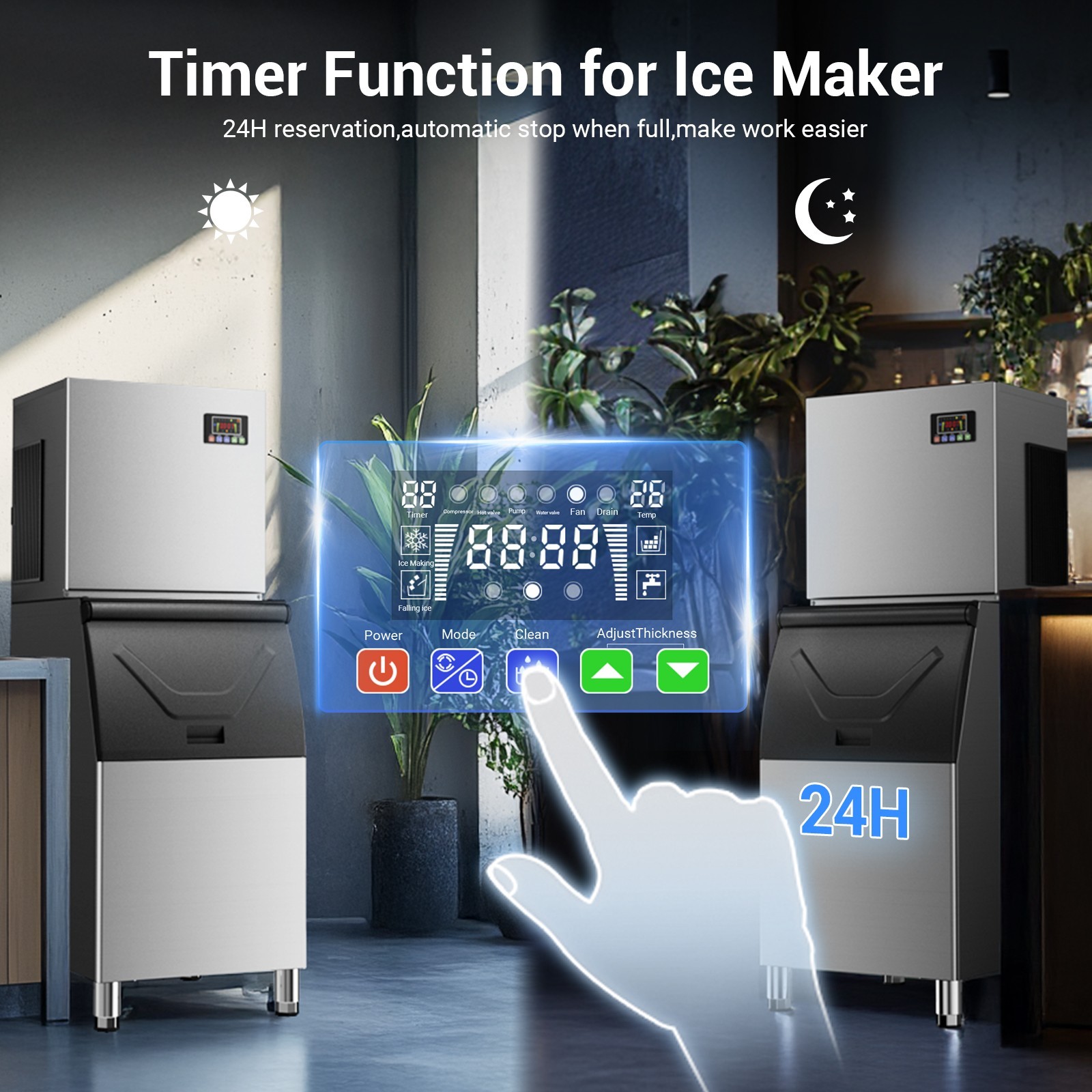 Commercial Ice Maker Machines 500LBS/24H with 350LBS Storage Bin Auto Cleaning