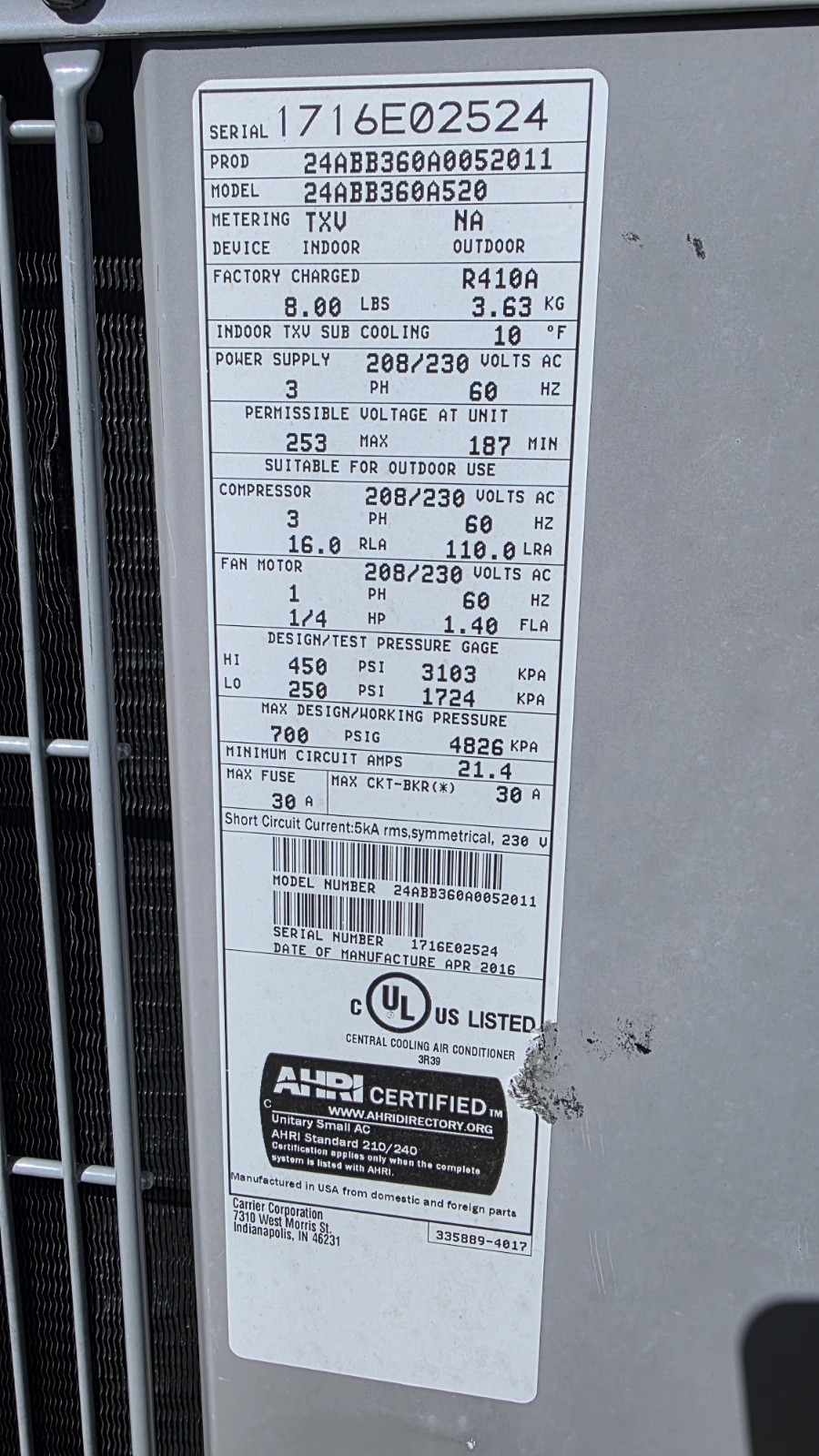 Captive Aire Make Up Air Unit Modular W-A/C Condenser No Evap, Good Condition