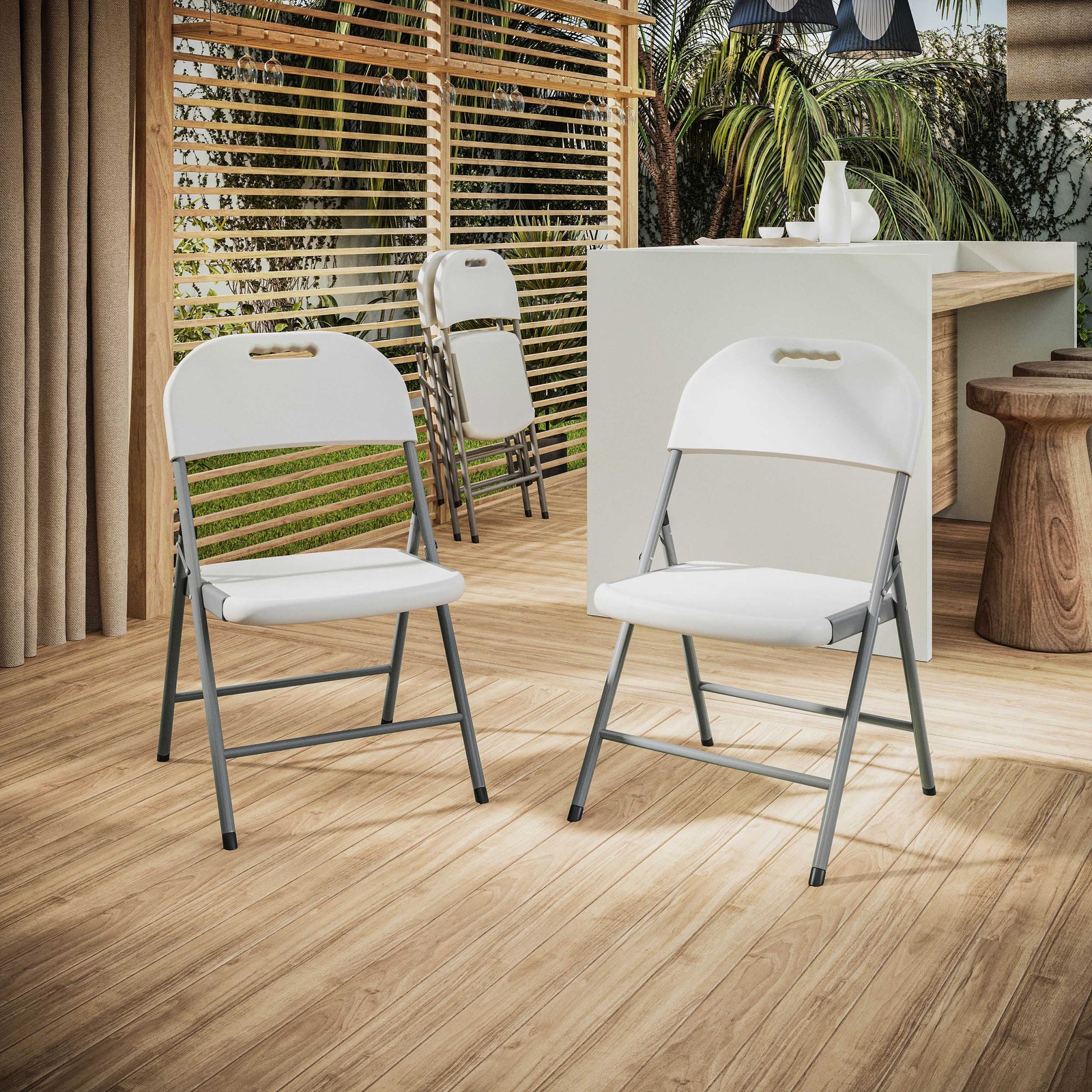 White Folding Chairs Set of 4, 18.5″ W x 24″ D x 34″ H, 330 lbs Capacity