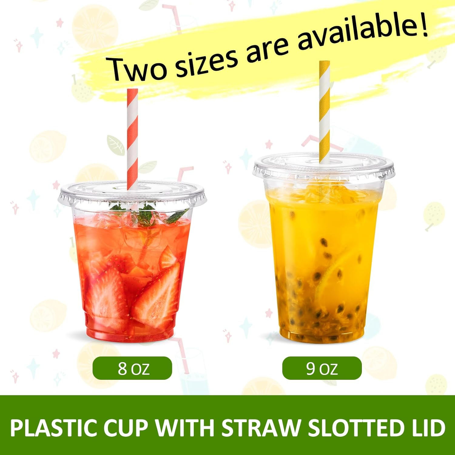 8 Oz Plastic Cups with Lids, Clear Disposable Cups with Flat Lids, Cold Drink Co