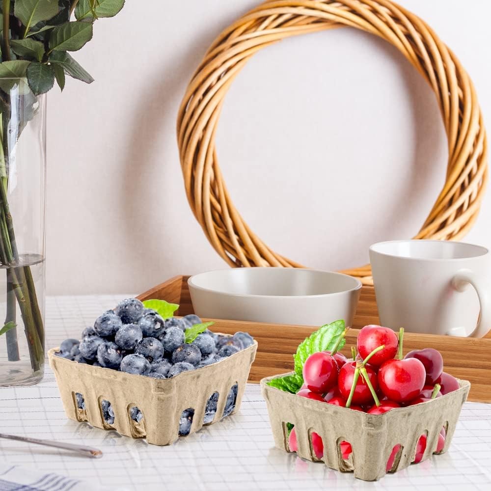 50 Pcs Small Natural Pulp Fiber Berry Baskets, 1/2 Pint