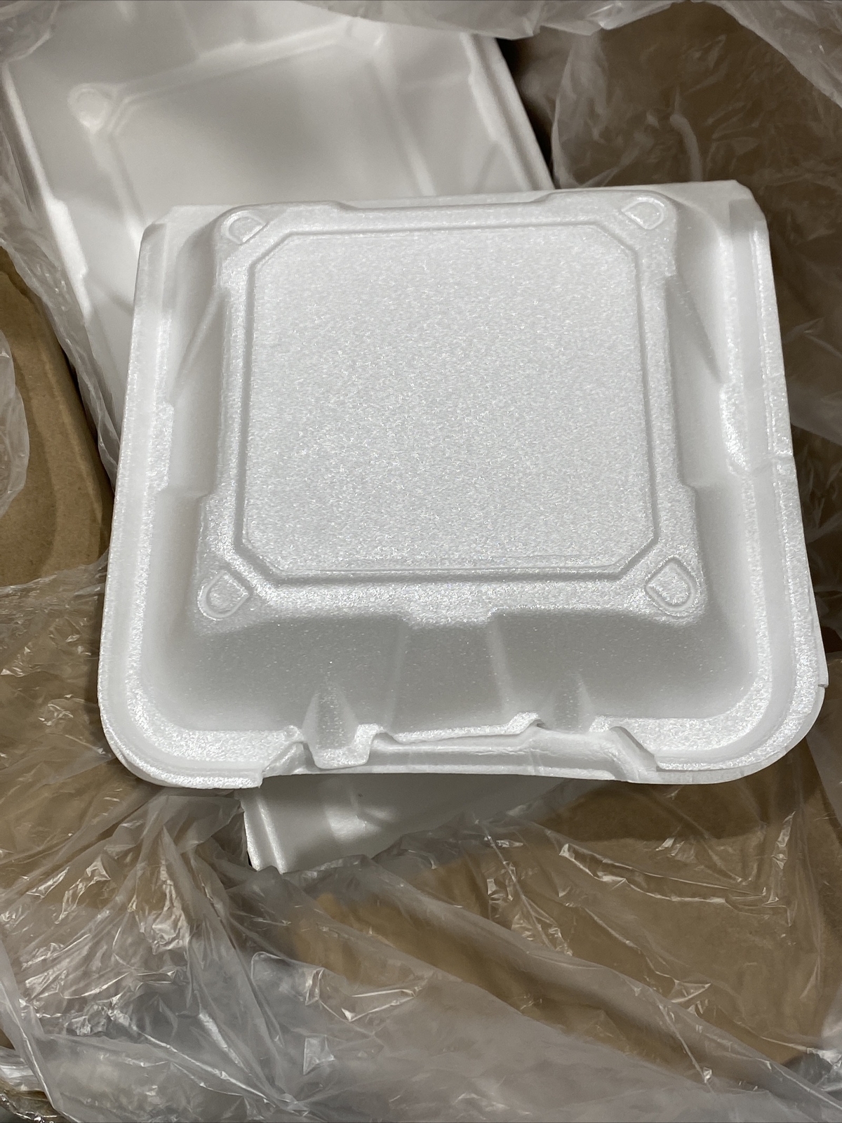 9″ x 9″ x 3 1/4″ White Foam Three Compartment Square Take Out Container-150Count