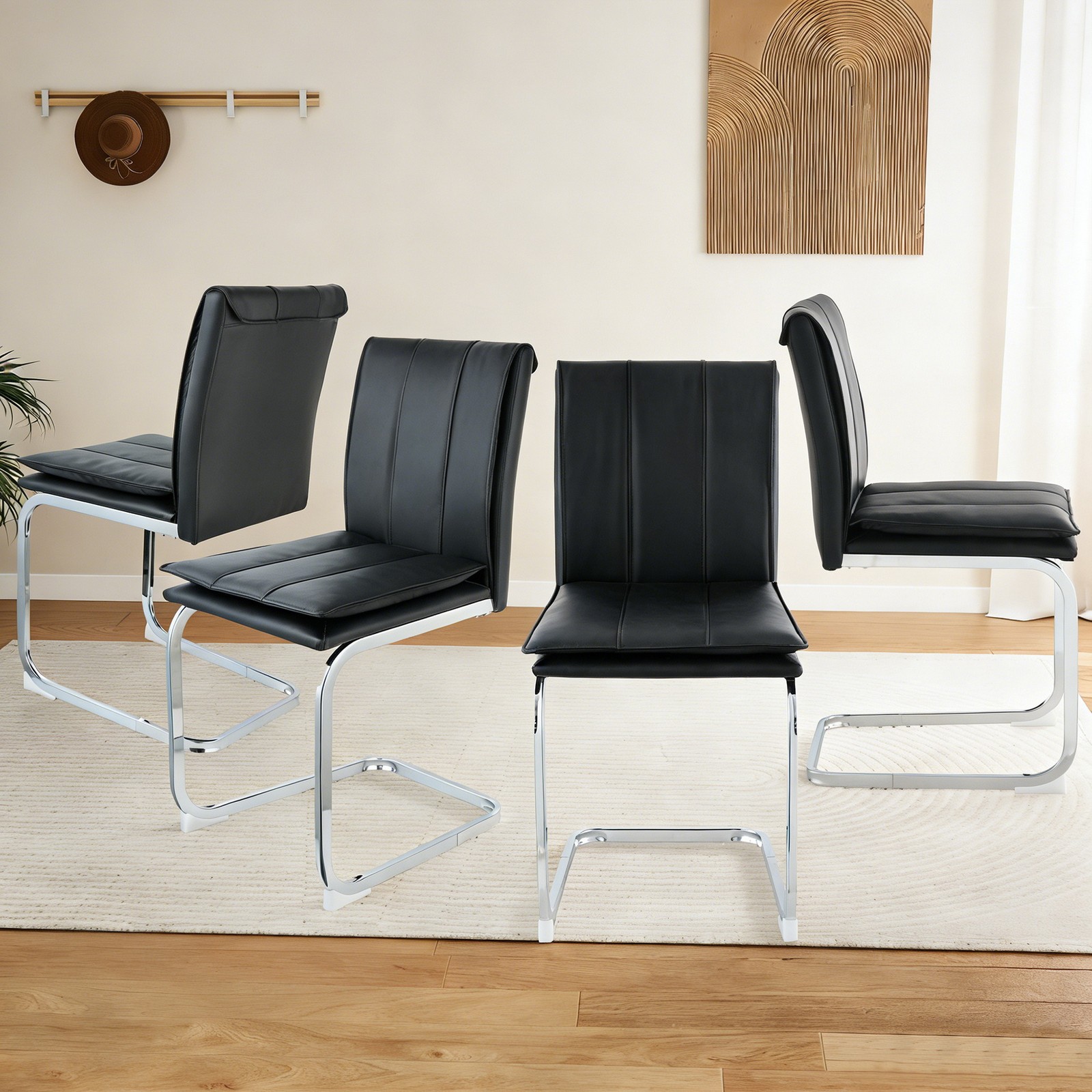 Restaurant Dining Chairs Set of 4 Faux Leather Metal Frame Dining Room Kitchen
