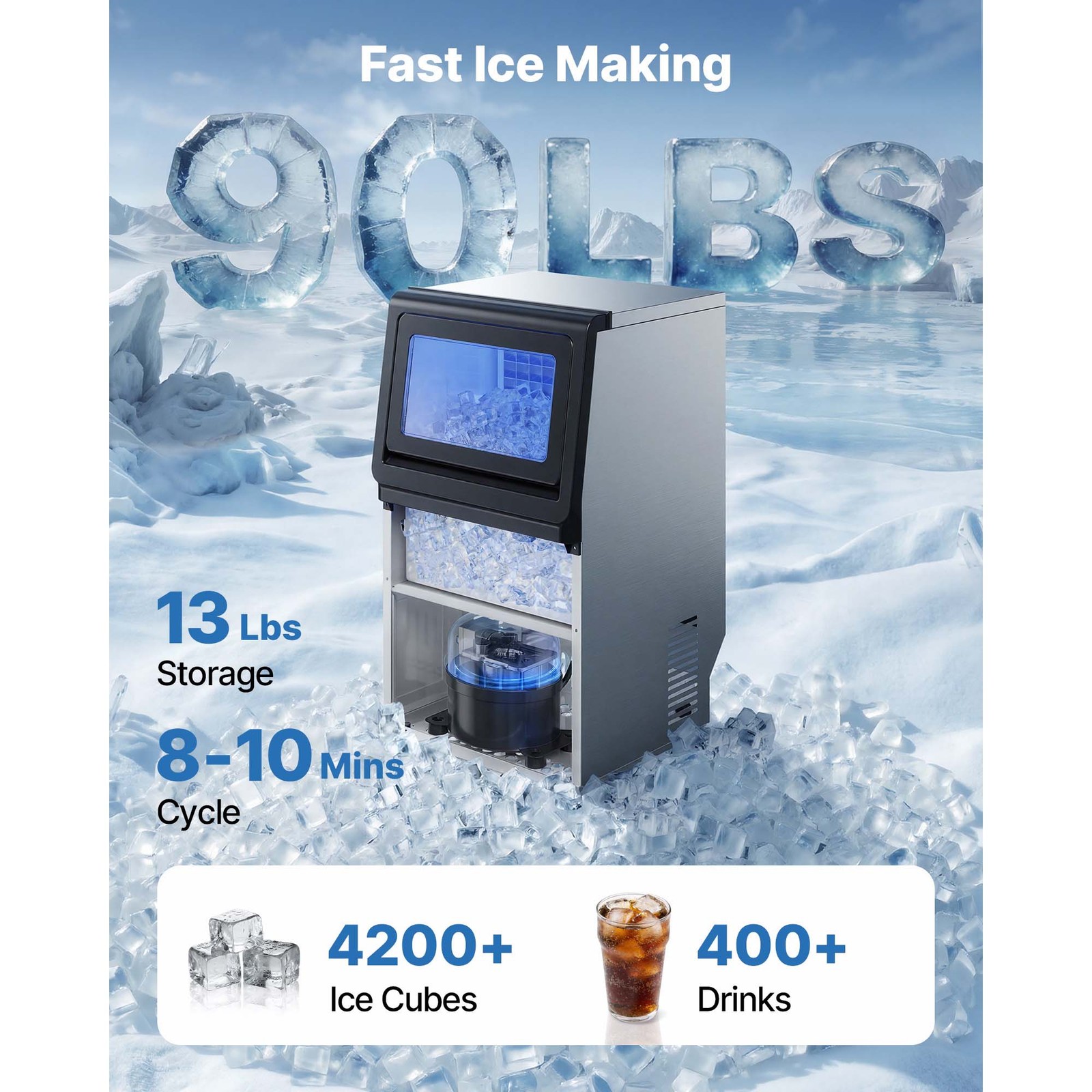 Uimoso 90lbs/24h Commercial Ice Maker for Bar and Restaurant with 13lbs Storage