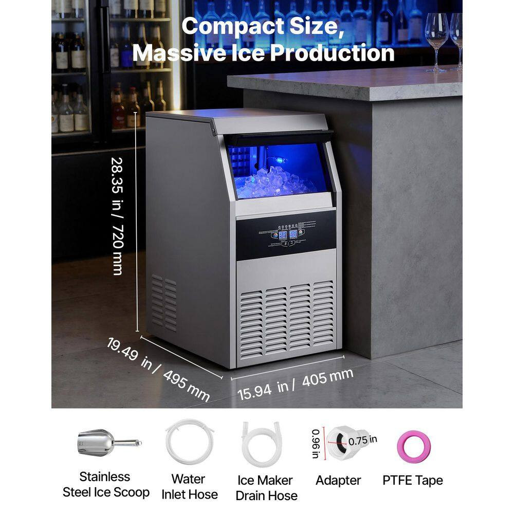 Commercial Ice Maker 15.94 In.W 160 Lbs./24H Full Size Cubes Freestanding Ice Ma