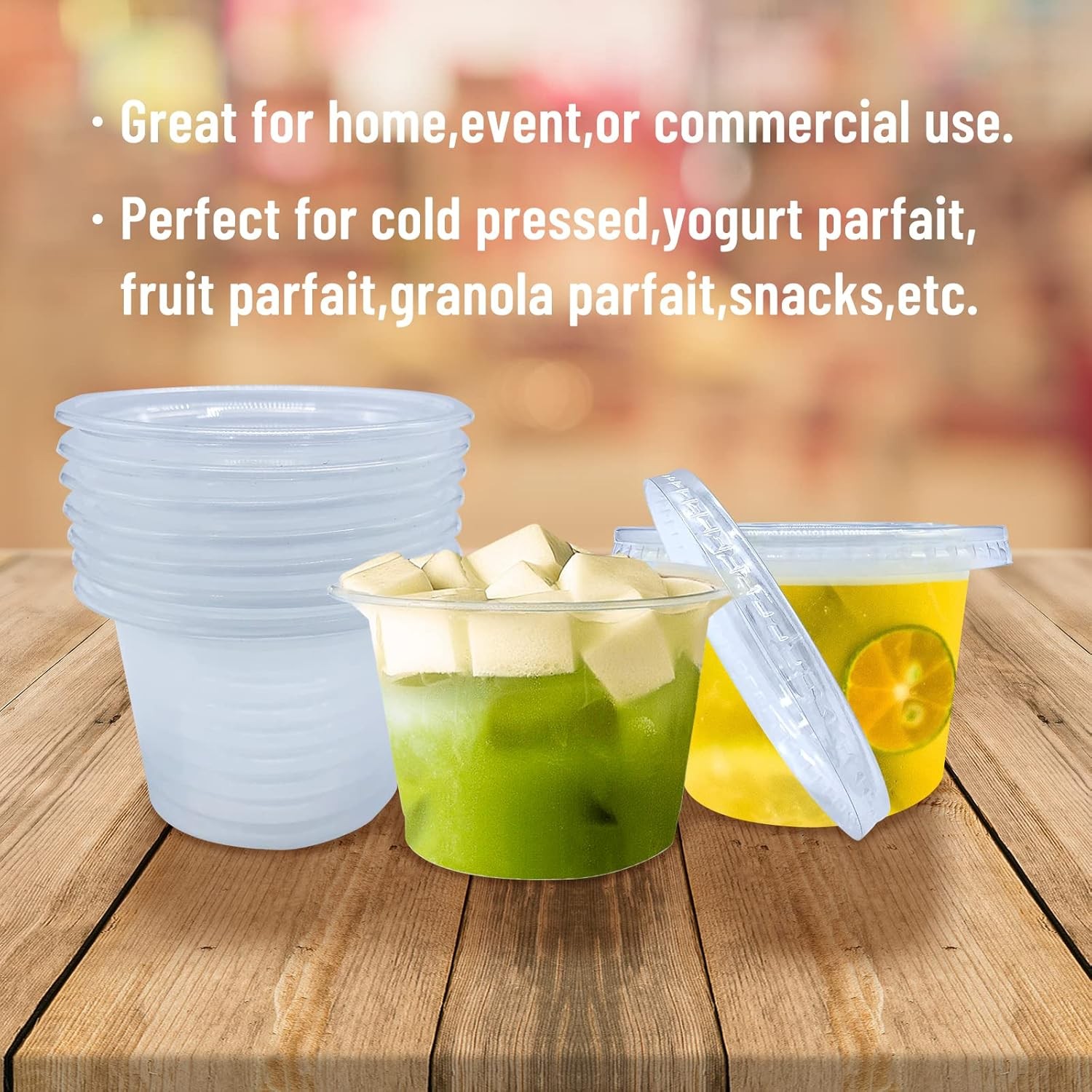 50 Pack 8 OZ Disposable Plastic Cups with Lids,Clear Portion Cups with Flat Lids