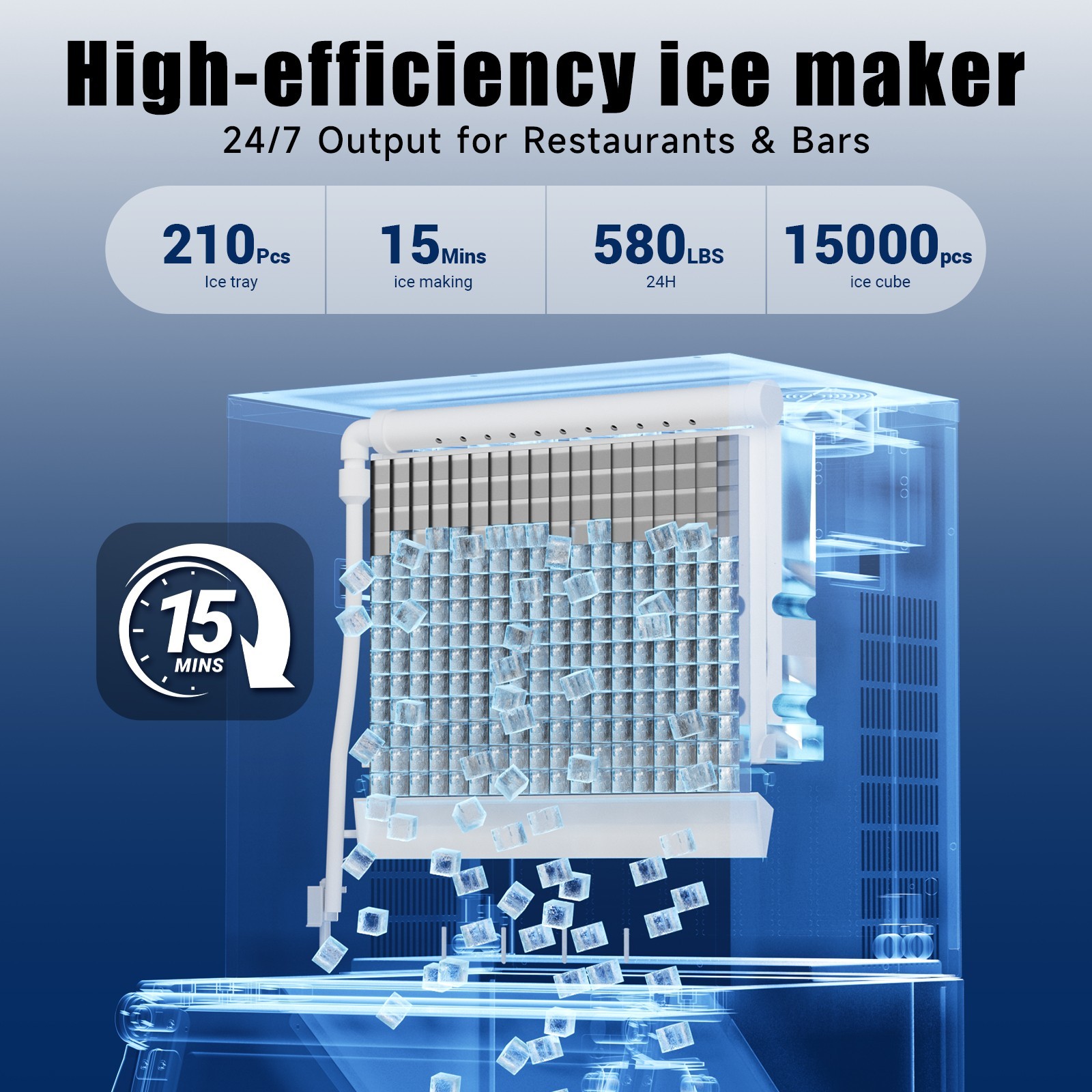 Commercial Ice Maker Machine – Head, 580 Lbs/Day Stainless Steel Ice Machine