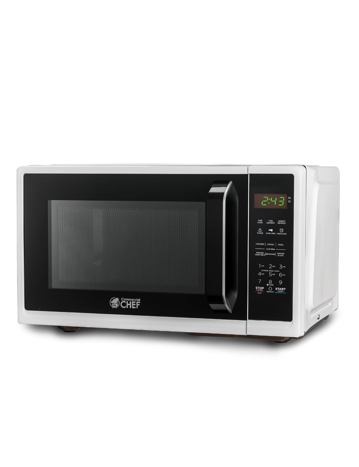 COMMERCIAL CHEF 0.9 Cubic Foot Microwave with 10 Power Feet, White
