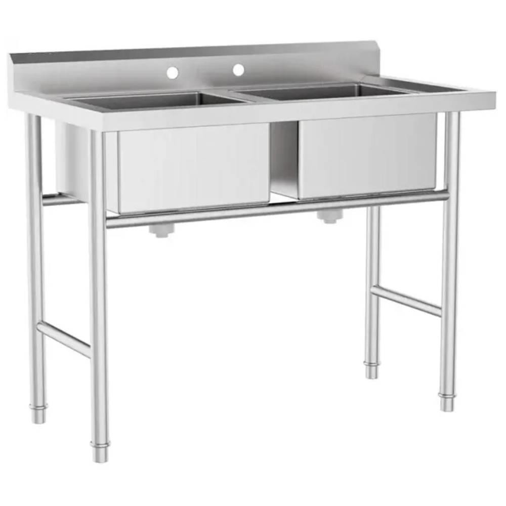 40″ H Commercial Sink Stainless Steel 2 Compartment Free Standing Sink Silver
