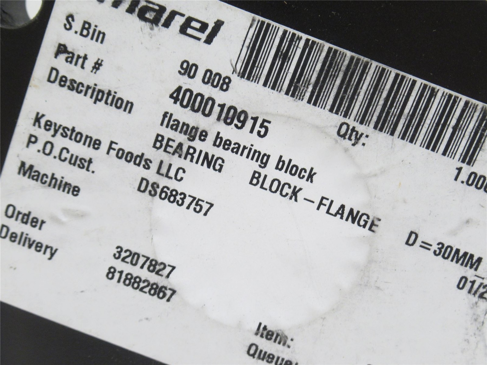 236018 New-No Box; Marel 400010915 Flange Bearing; 30mmID; 4-Bolt Mount