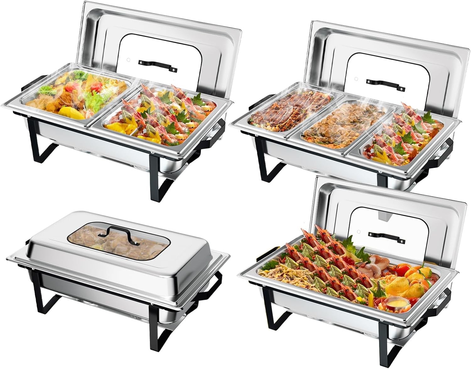 Chafing Dish 4 Pack – 9QT Buffet Warmer Set with Multiple Food Pans, Glass Lid