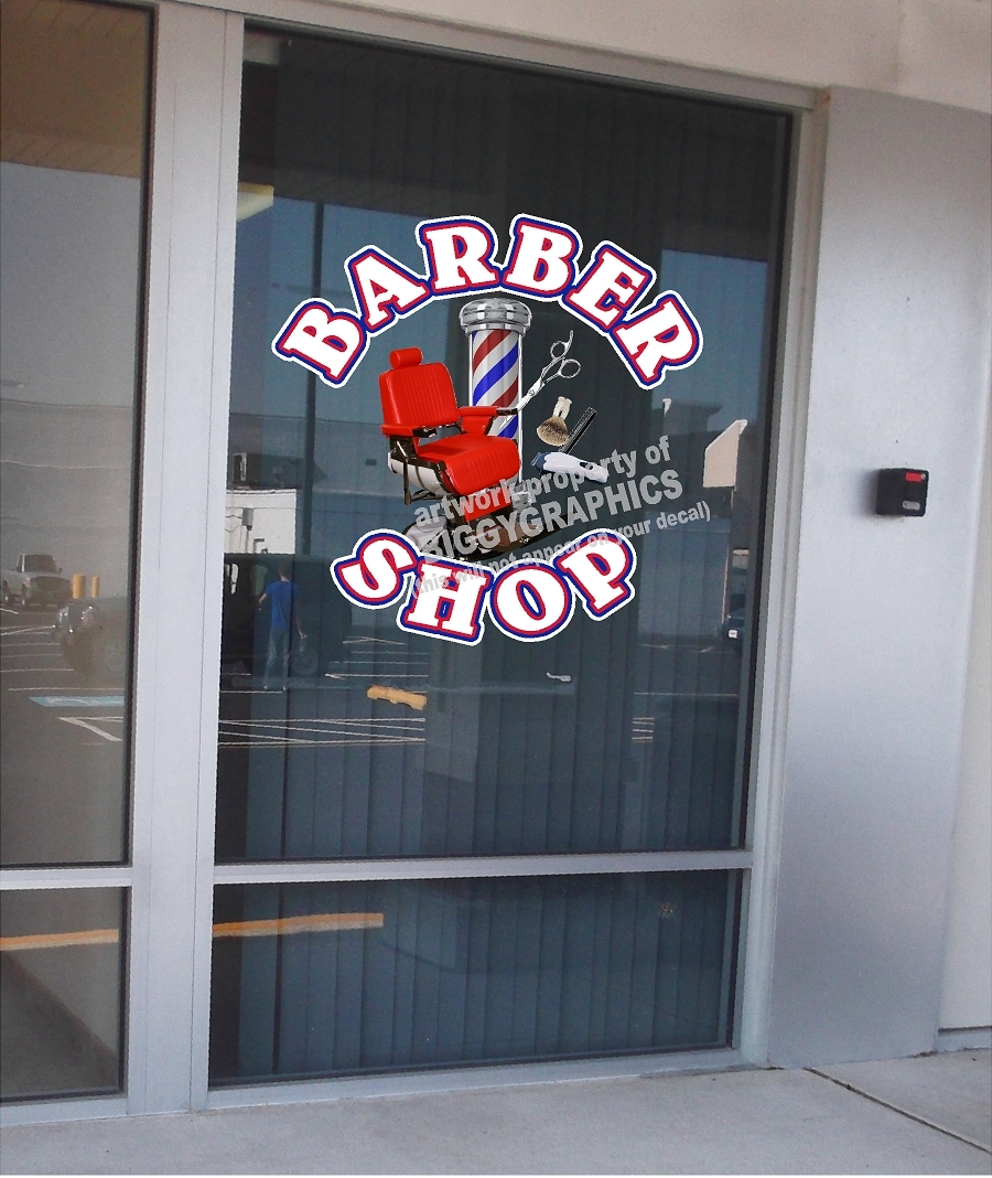 BARBER SHOP 36″ X 36″ VINYL DECAL FOR WALL OR WINDOW WHITE TEXT