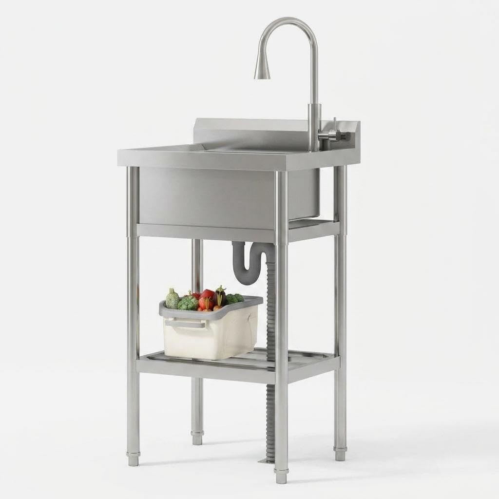 Stainless Steel Utility Sink with 360° Rotating Hot & Cold Faucet Commercial