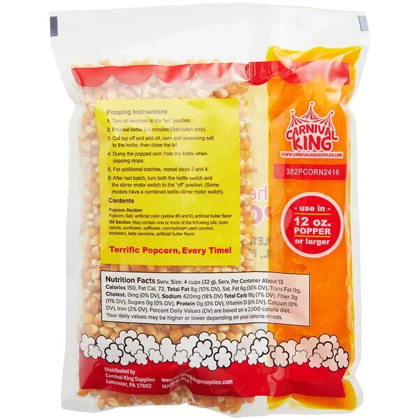 All In One Popcorn Kit Popper Packet Fresh Delicious Tasting 24 Case 12-14 oz.