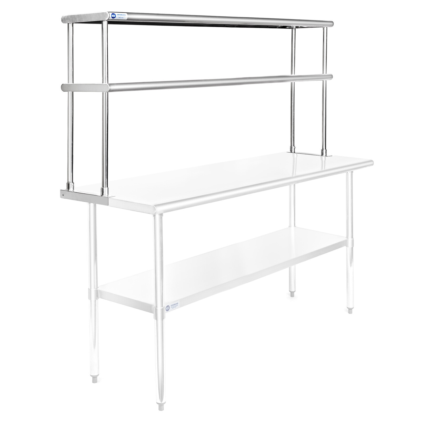 Stainless Steel Commercial Wide Double Overshelf – 60″ x 12″ – for Prep Table