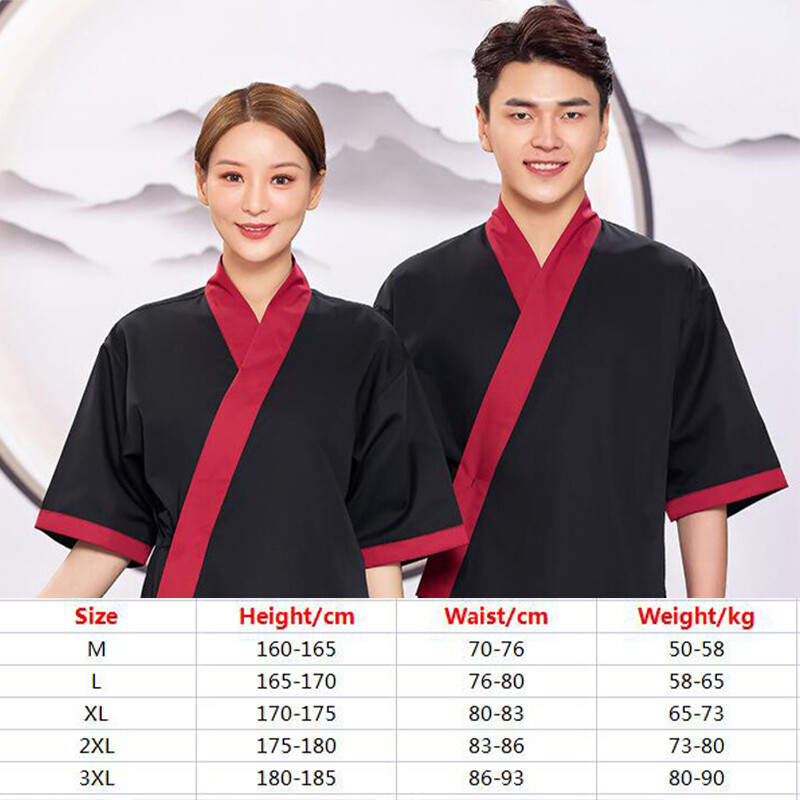 Japanese Unisex Cook Uniform Medium Sleeve Kimono Chef Sushi Restaurant Overalls