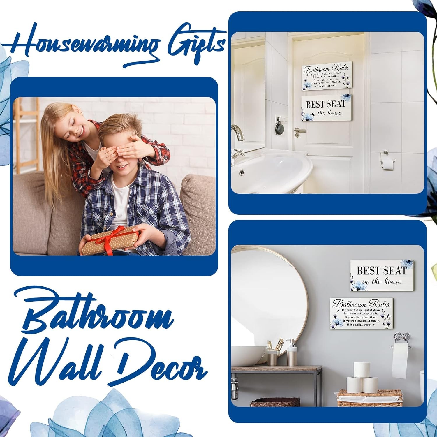 Jetec 2 Pieces Funny Bathroom Pictures Wall Sign Decor Farmhouse white, black