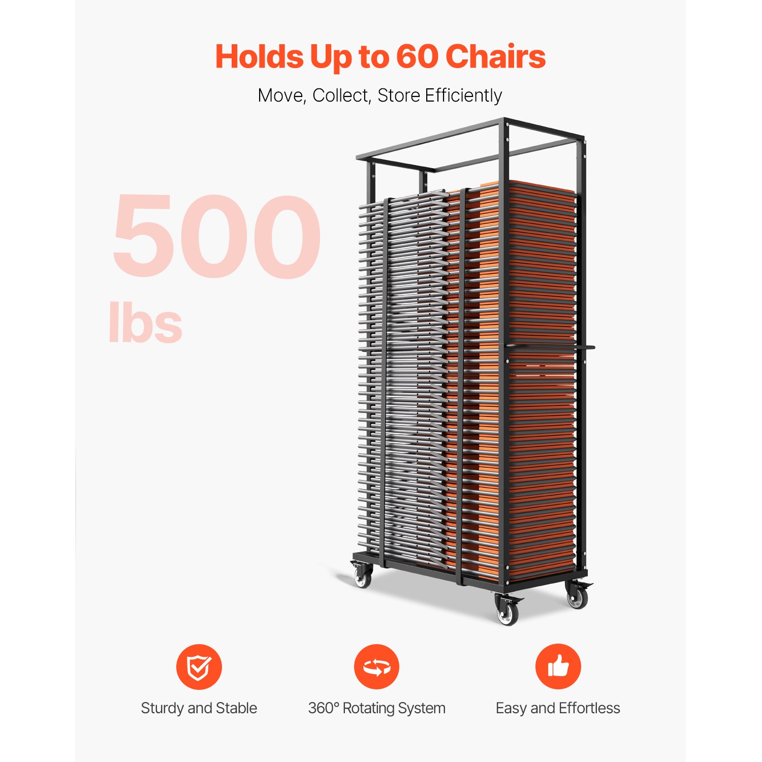 Uimoso Chair Storage Cart for 60 Seats with 500LBS Wheels/Locks