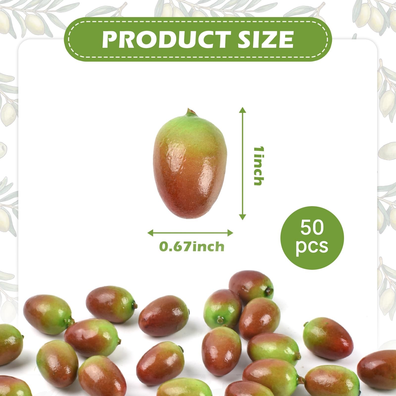Luckforest Artificial Olives, 50 Pcs Fake Olives Lifelike Simulation Green