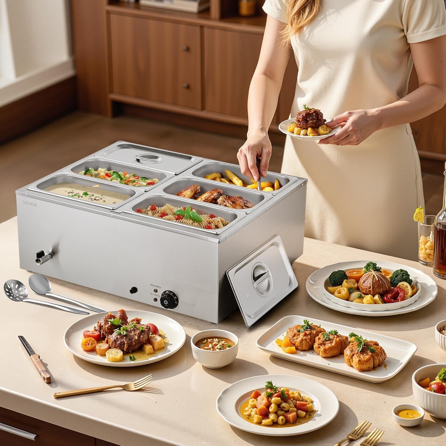Commercial Food Warmer, 1500W Electric Stainless Steel Steam Food Warmer with…