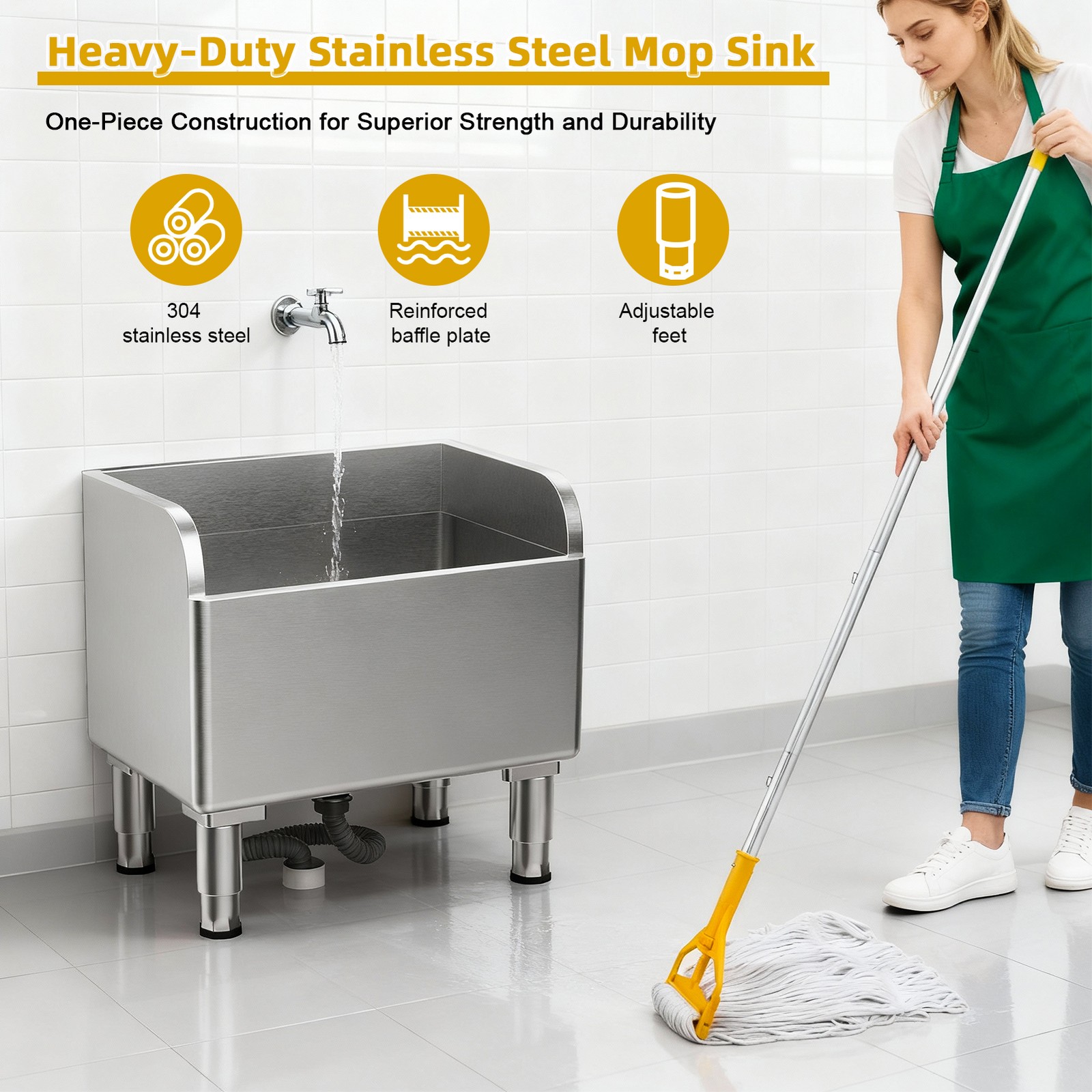 Commercial Floor Mop Sink Stainless Steel Room Service Basin with Assemble Mop