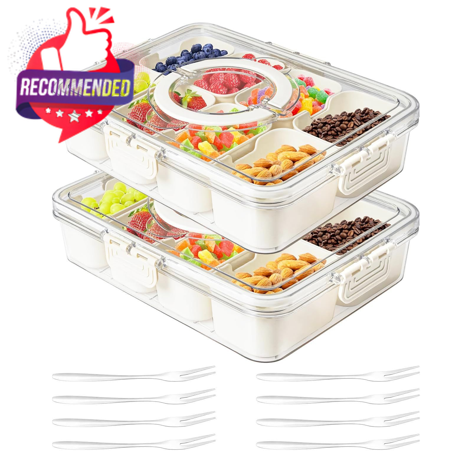 Snackle Box Container,portable Snack Box 8 Compartment Divided Serving Tray With