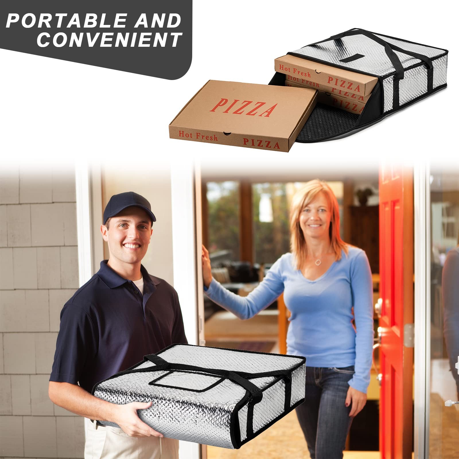 18x18x5 Inch Pizza Delivery Bags Professional Thermal Warmer Silver