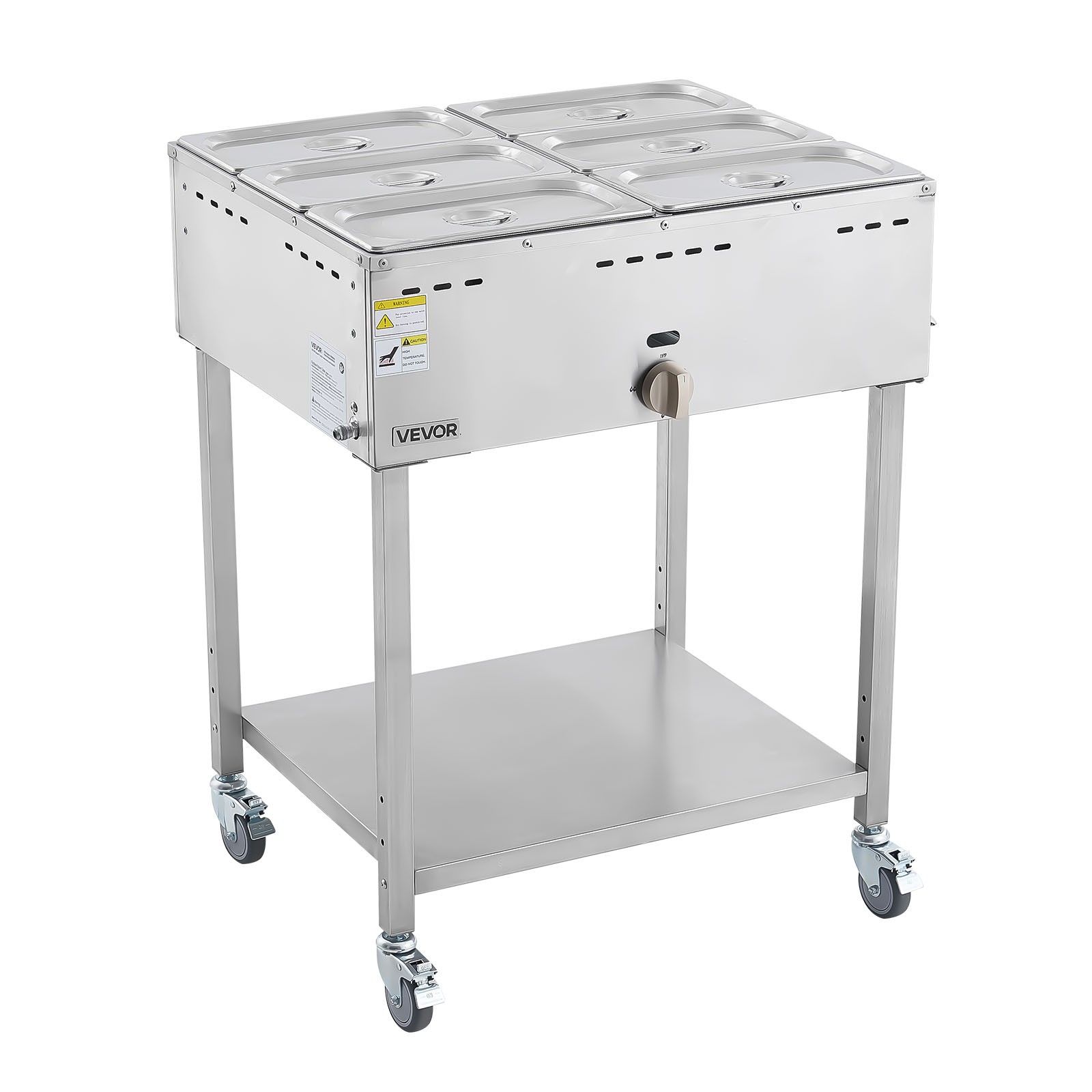 VEVOR Commercial Propane Steam Table 6-Pan Outdoor Food Warmer Stainless Steel