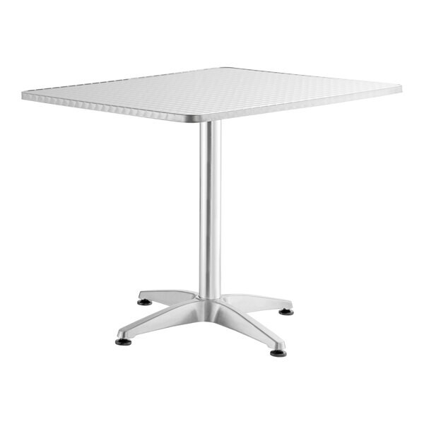 31 1/2» Square Chrome Metal Restaurant Table with 4 Slat Back Armless Chairs