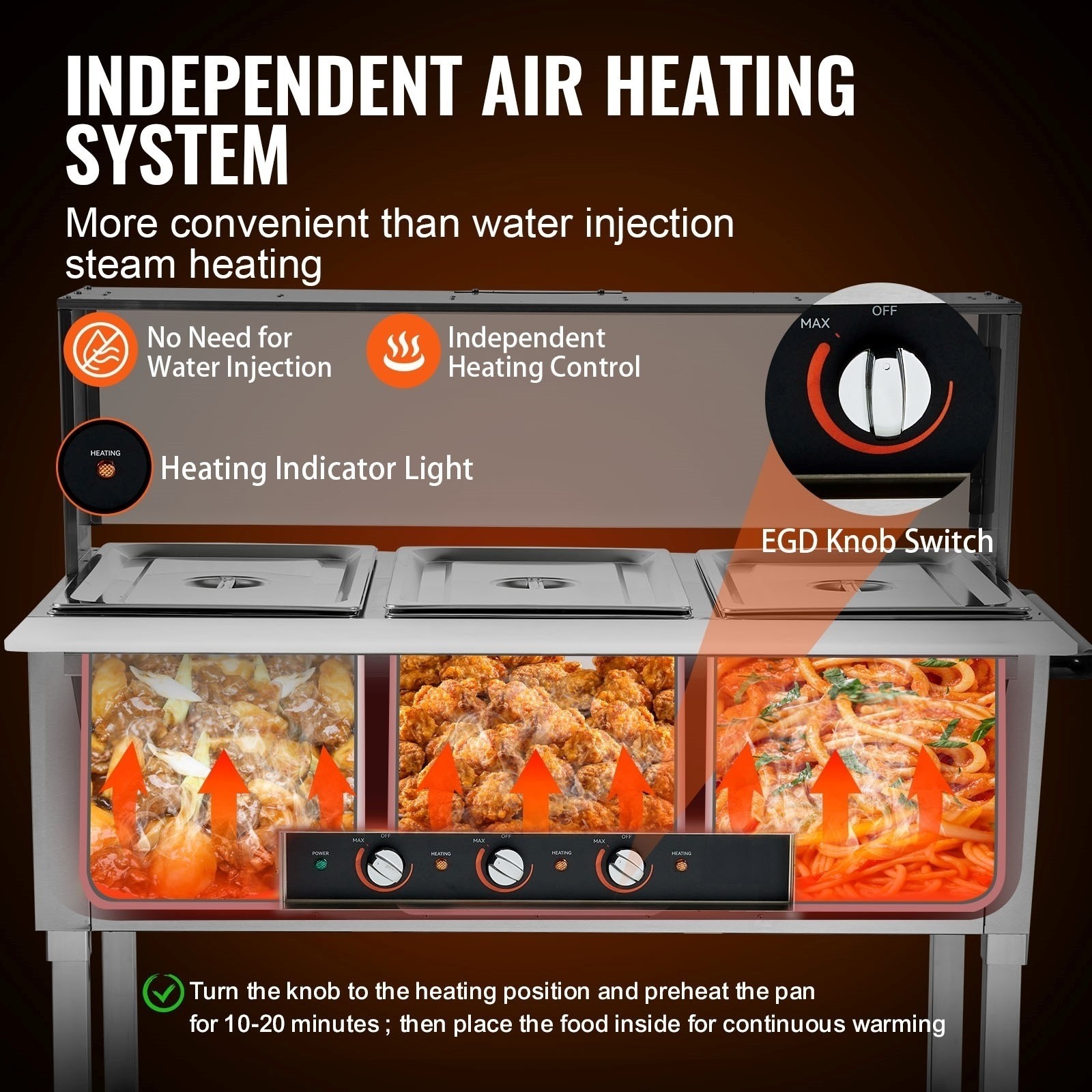 VEVOR 3-Pan Commercial Food Warmer 3 x 20.6QT Steam Table & Acrylic Sneeze Guard