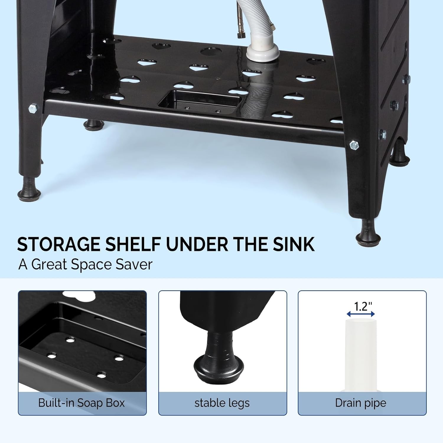 Freestanding Plastic Laundry Utility Sink with Faucet and Removable Drainboard