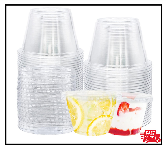 50 Pack Clear Cups with Lids,6 oz Plastic Disposable Cups with Flat Lids(No Hole